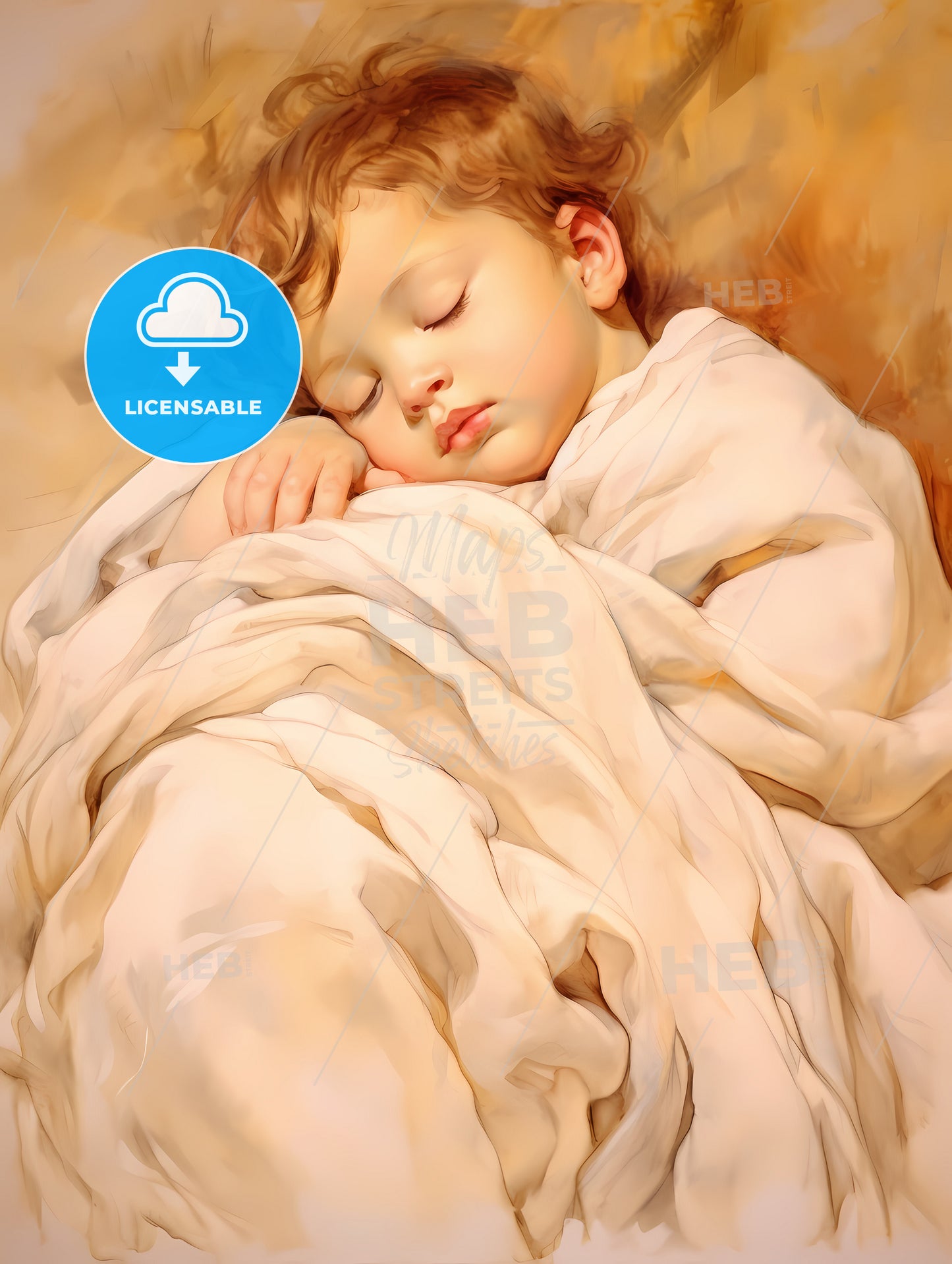 Baby Sleeping In A White Blanket, A Child Sleeping In A Blanket