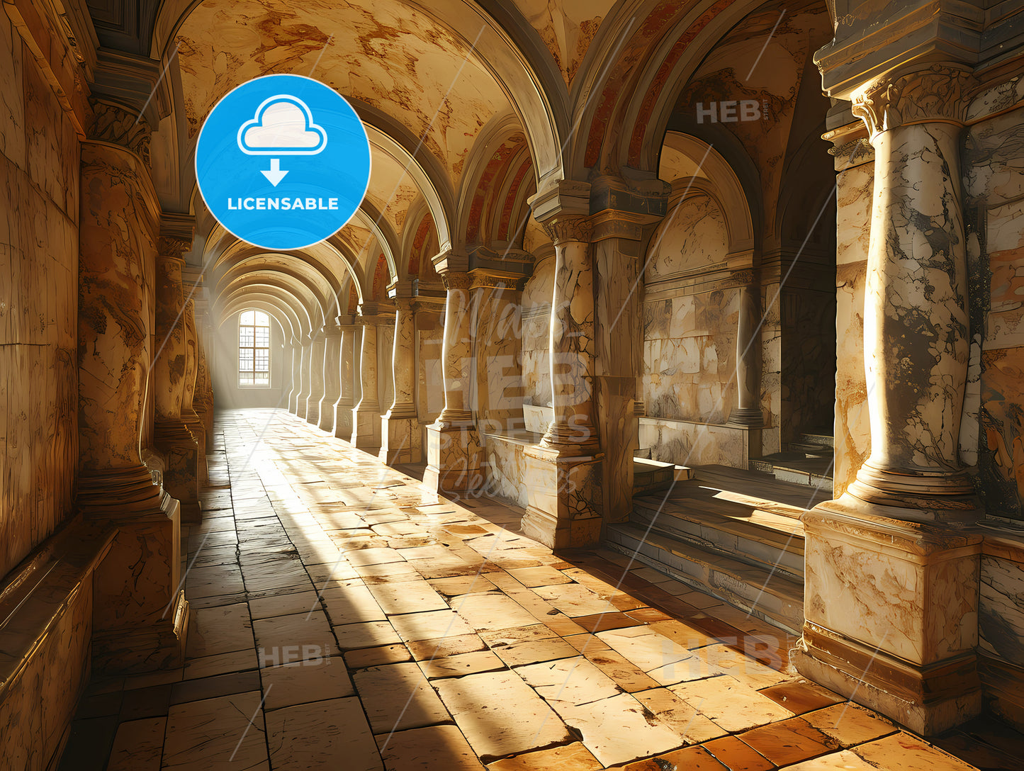 A Passage, A Hallway With Columns And A Window