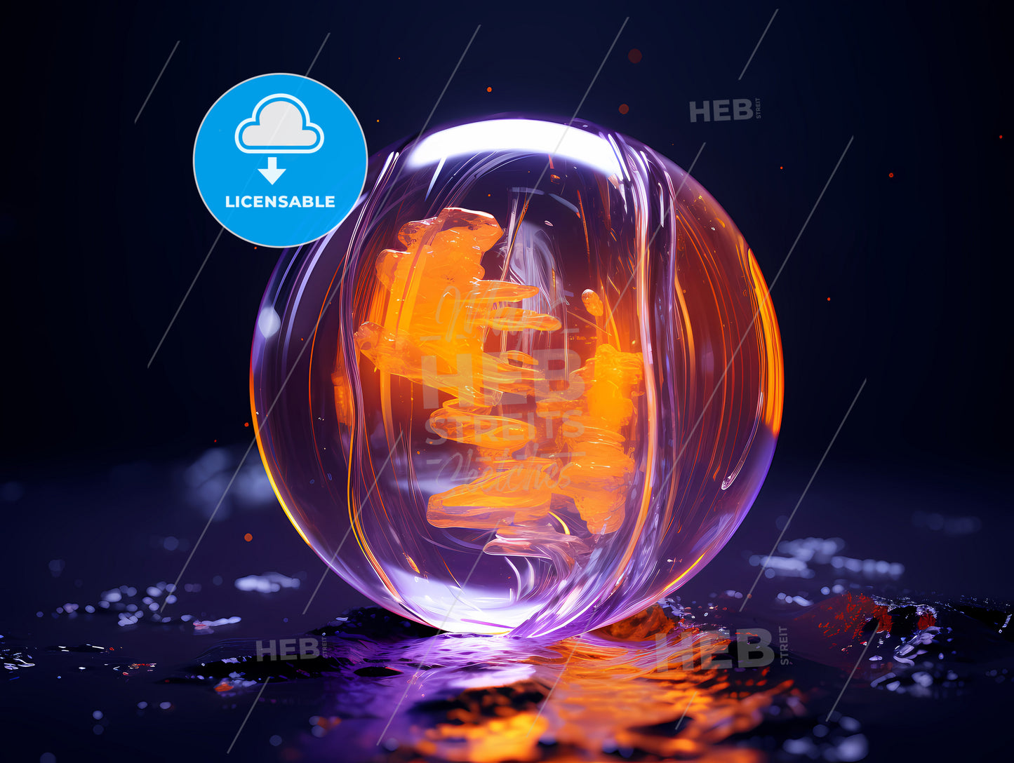 A Purple Orange, A Transparent Ball With Orange Liquid Inside