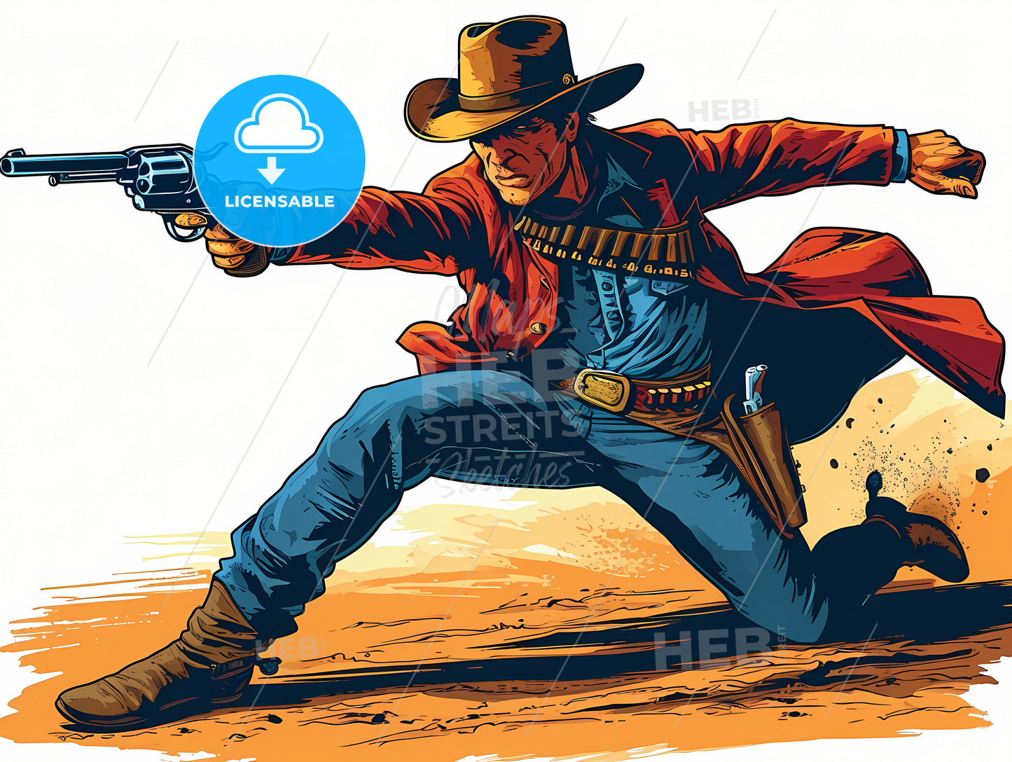 Cowboy On The Floor Shooting, A Man In A Cowboy Hat Holding A Gun