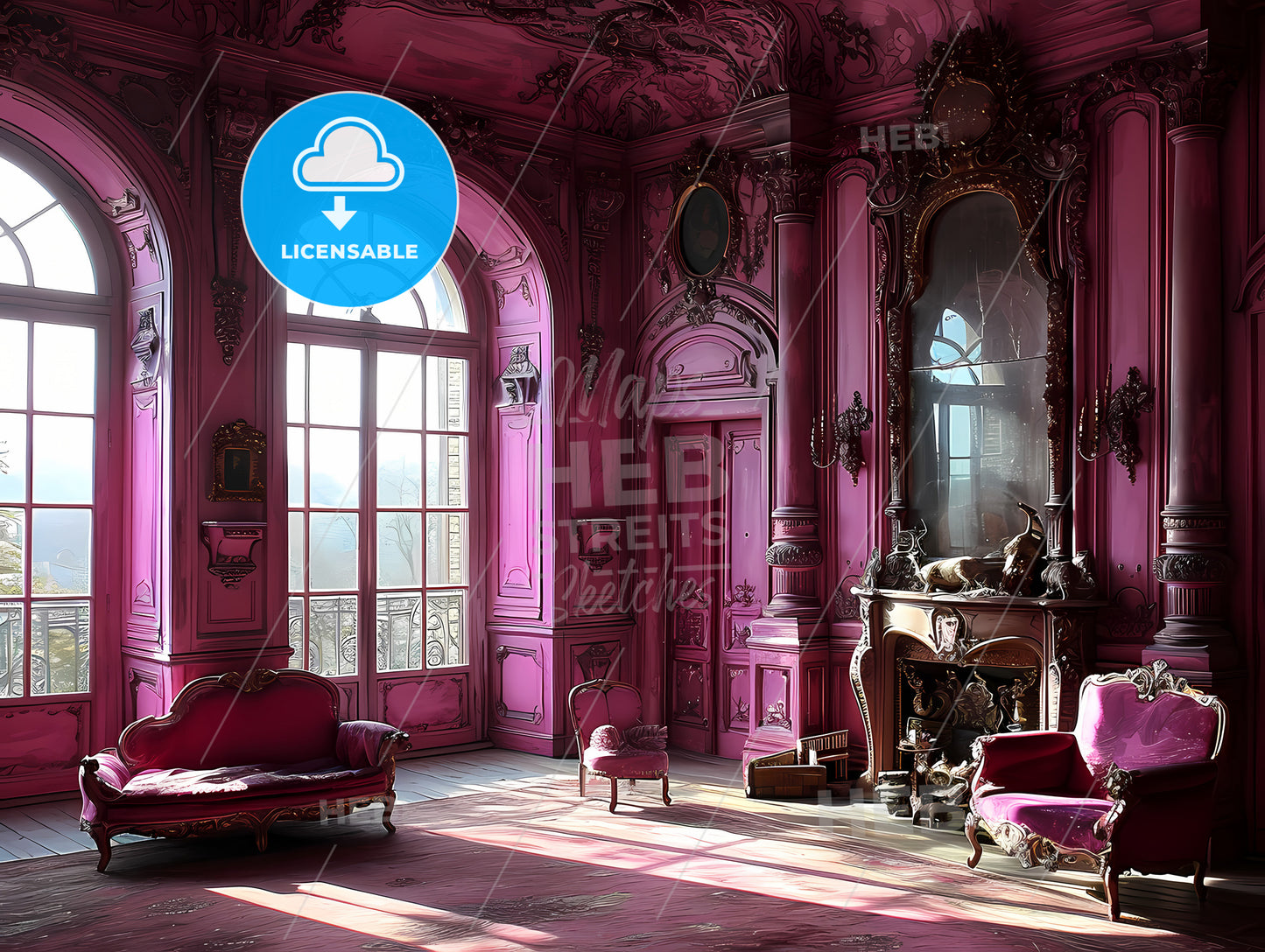 Childrens Playroom, A Room With Pink Walls And A Fireplace