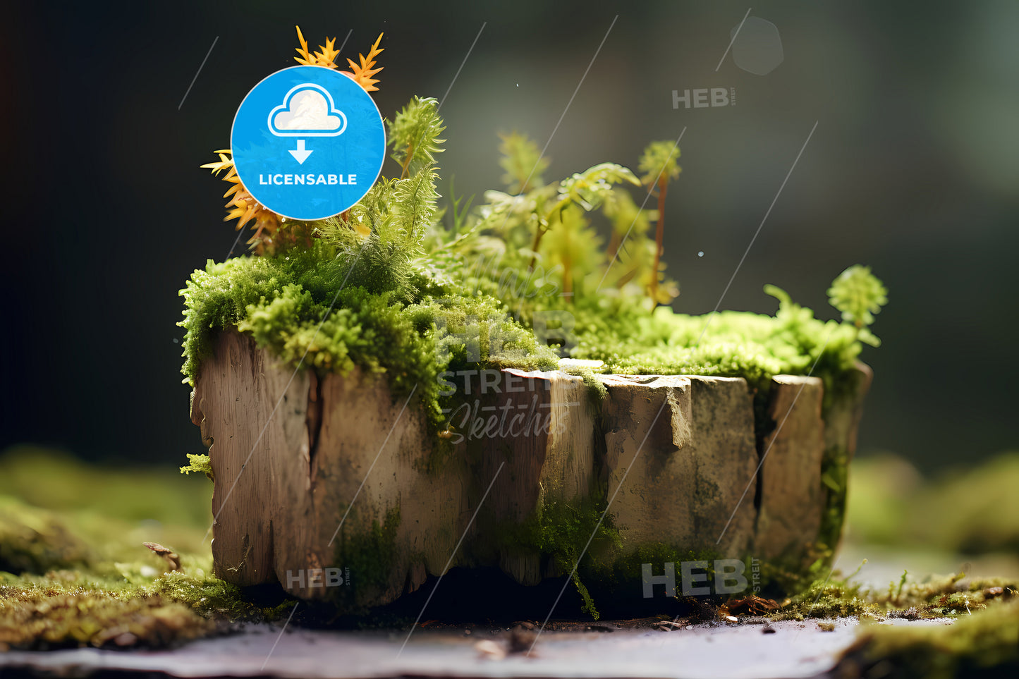 Wood Stump And Moss Planter, A Moss Growing On A Tree Stump