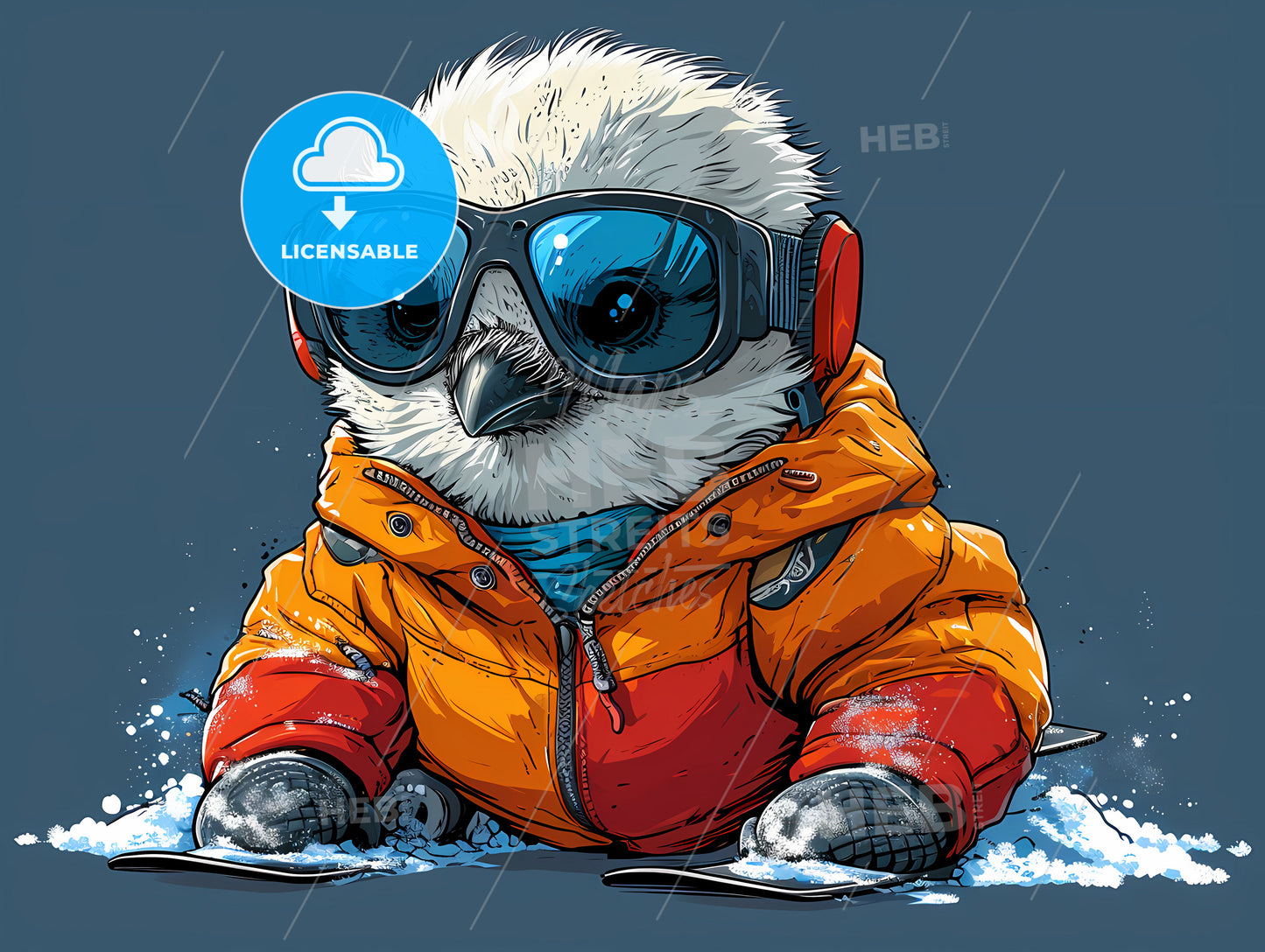 A White Crow That Can Ski, A Bird Wearing A Coat And Sunglasses