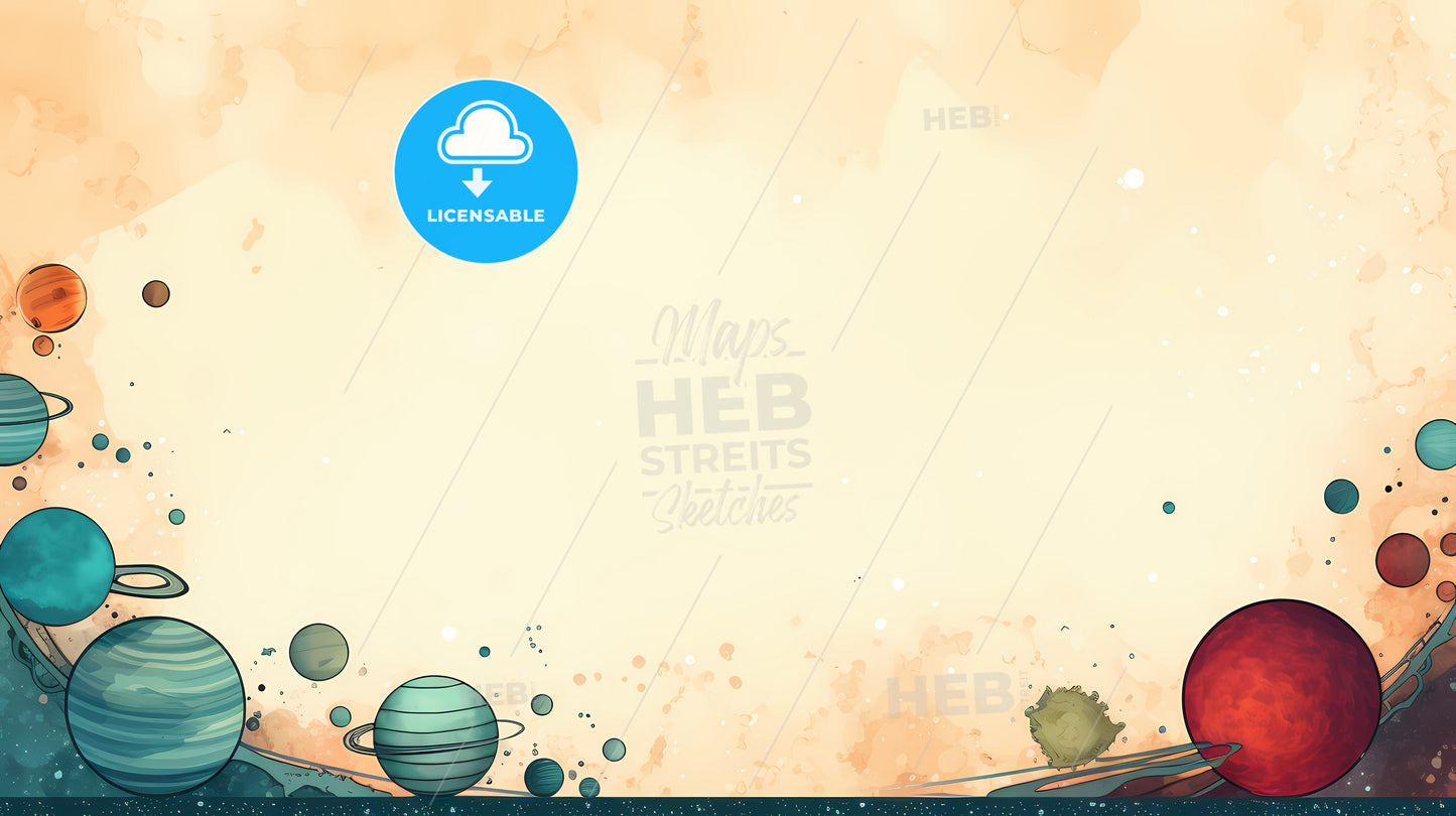 Flat Framed Border, Cartoon Of Planets And Stars