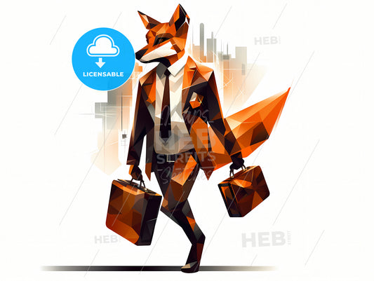 A Fox Wearing A Suit And Tie, A Fox Wearing A Suit And Tie Carrying Briefcases
