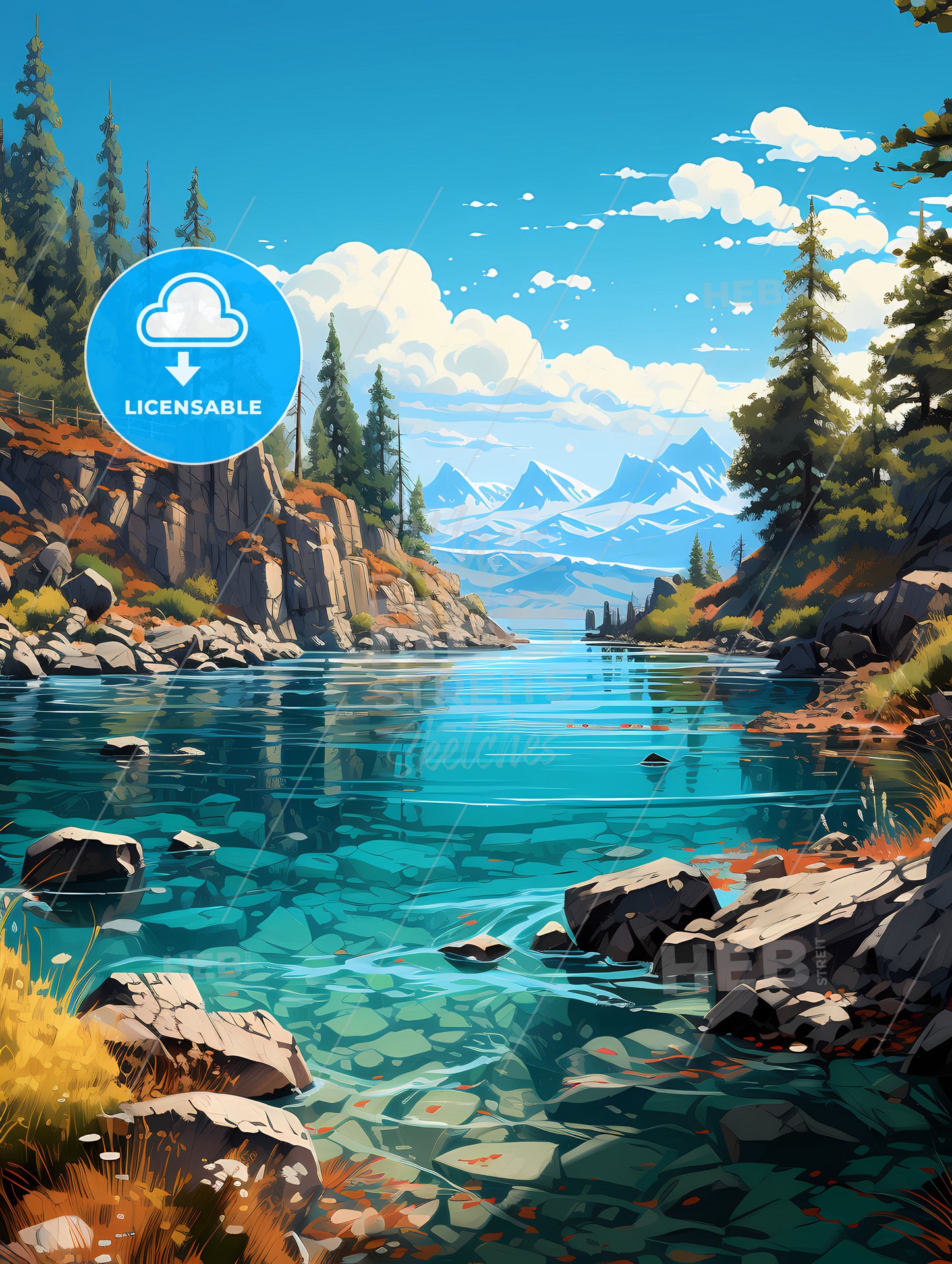 Lake Tahoe National Park, A River With Rocks And Trees