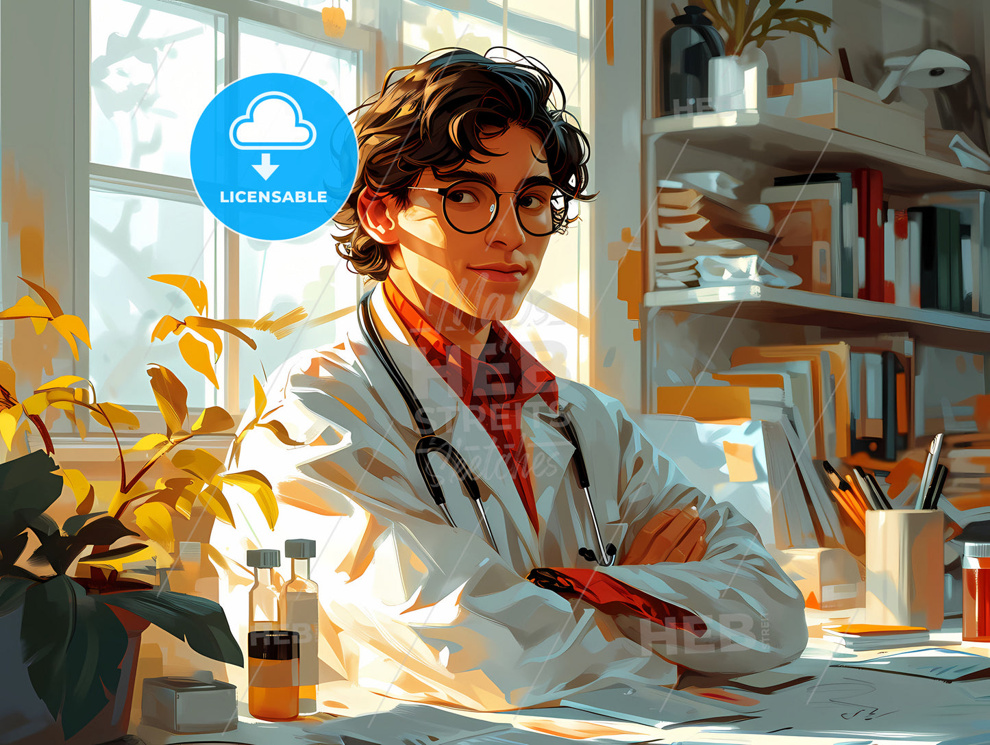 A Illustration Of An Arab Male Doctor, A Man In A White Lab Coat