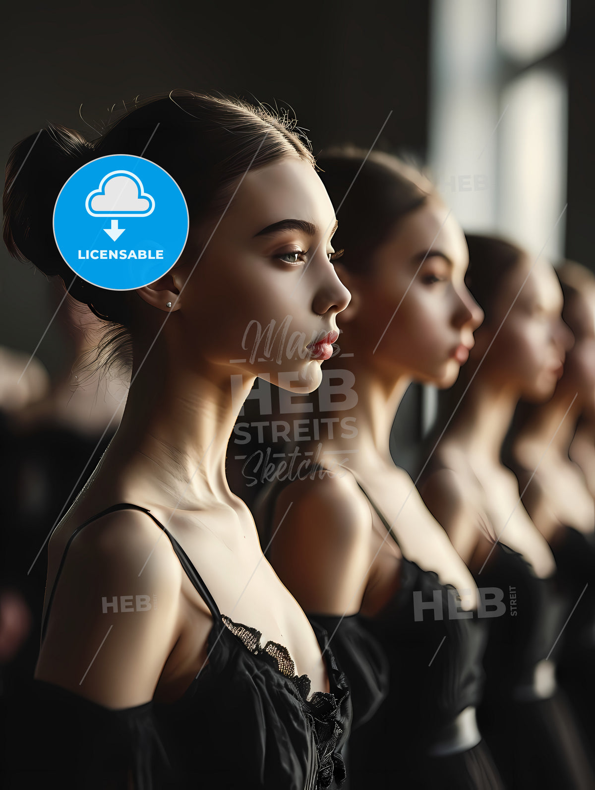 Linear Perspective, Dynamic Closeup, A Group Of Women In A Row