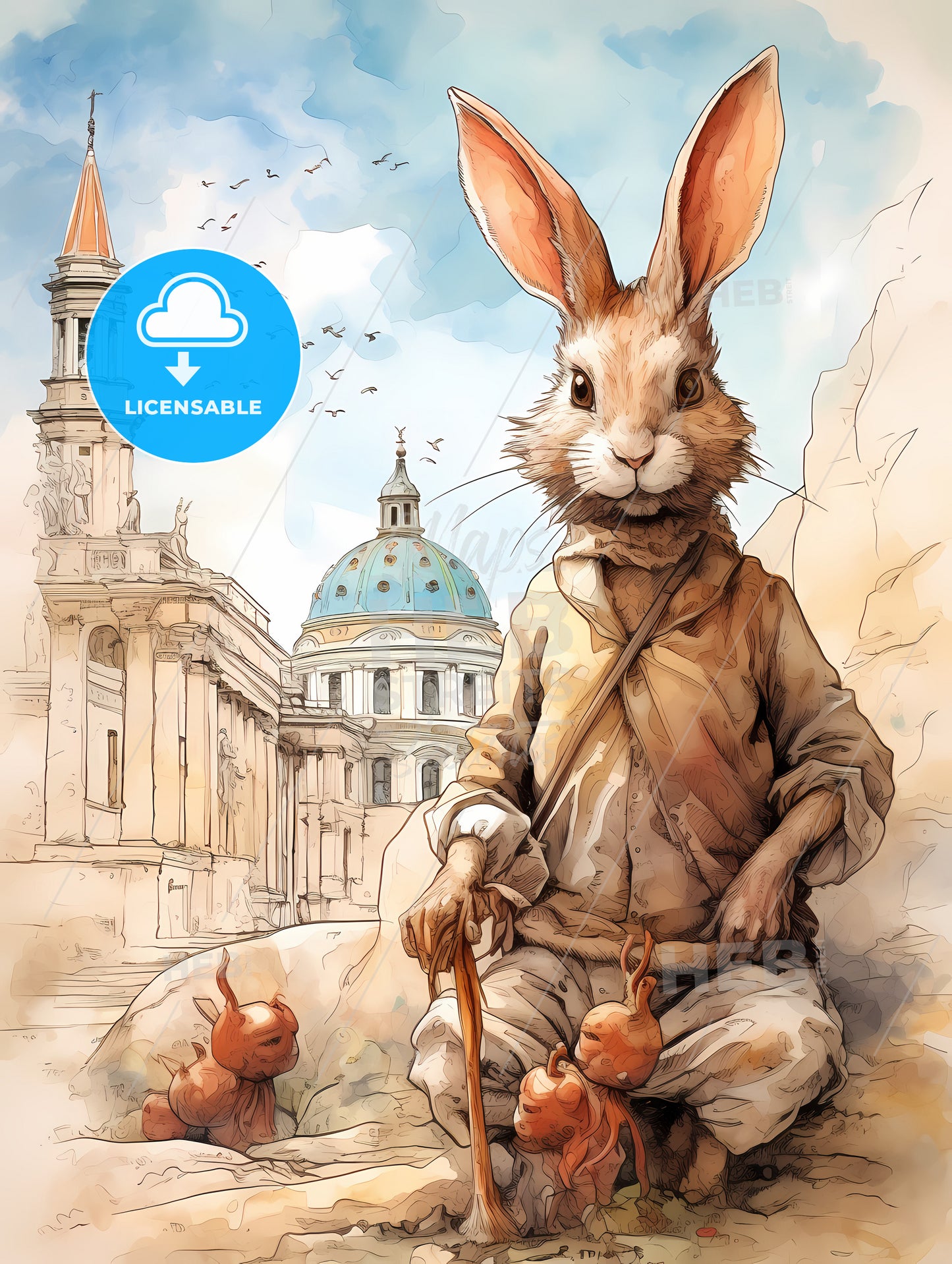 Stylish Easter Rabbit With Copy Space, A Rabbit With A Couple Of Bunnies