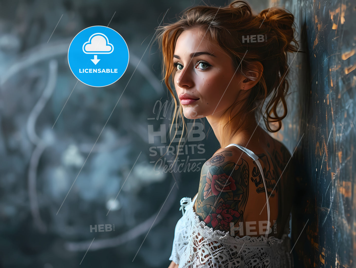 A Woman School Teacher, A Woman With Tattoos Leaning Against A Wall