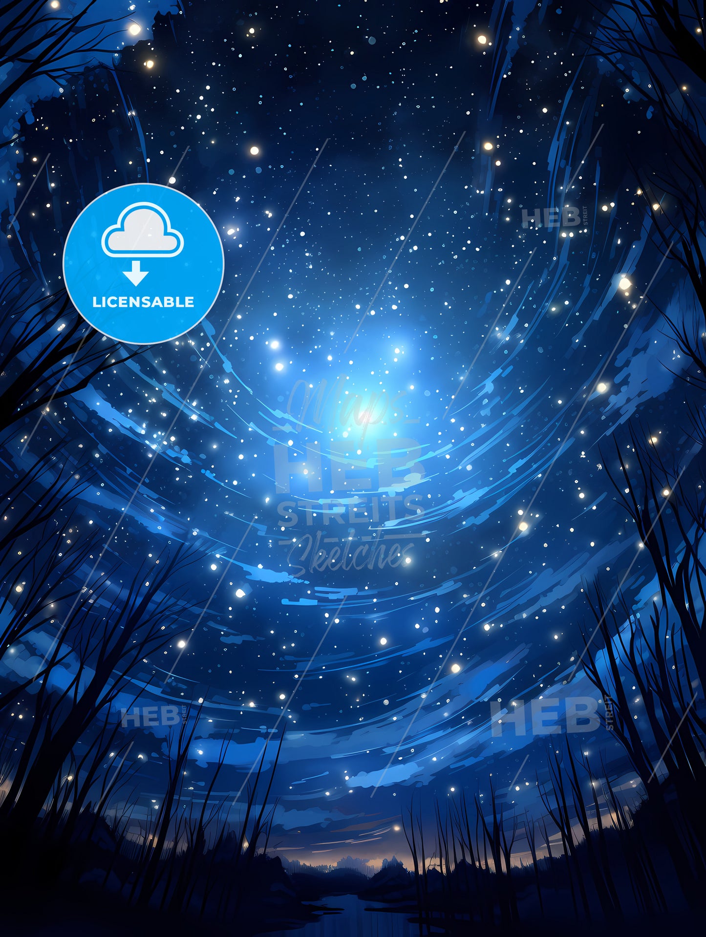 There Was A Particularly Bright Star, A Starry Sky With Trees And Stars