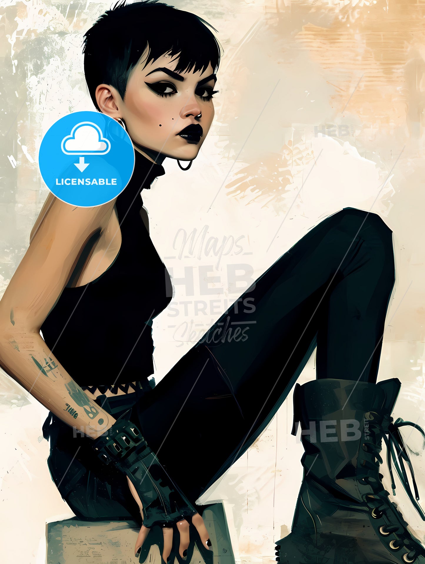 Beautiful Female Rockablilly, A Woman With Black Makeup And Black Hair