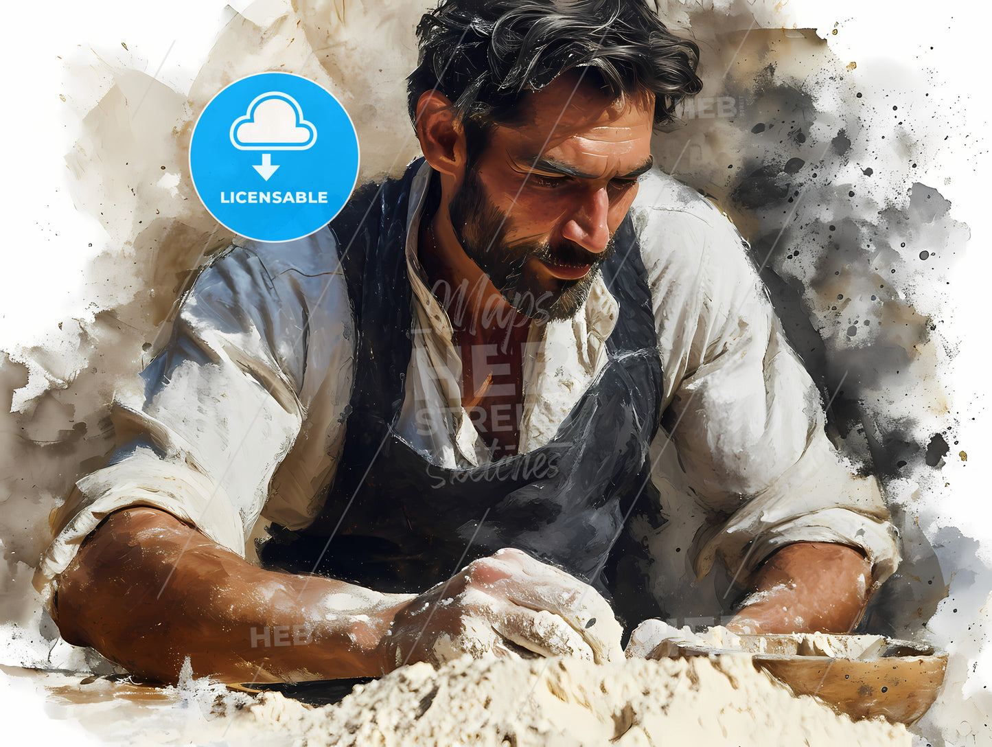 Man Baking, A Man In A White Shirt