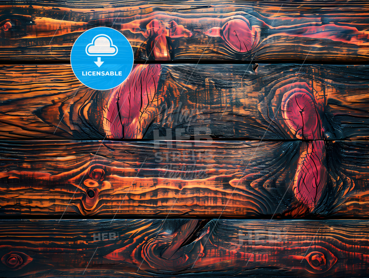 Overhead View Wood Table Top Flat, A Wood Planks With Red And Black Paint