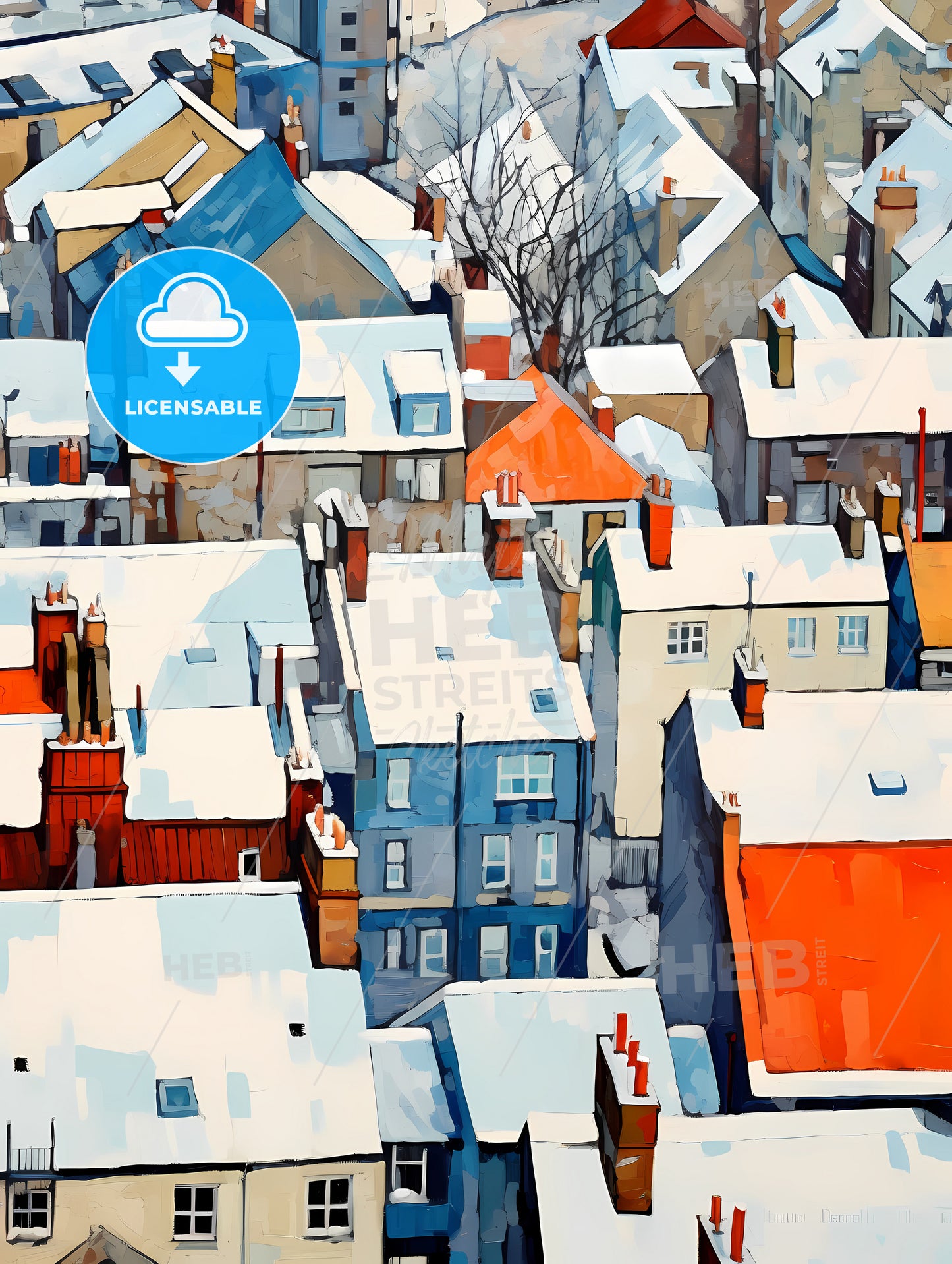 Snowy Urban Roofs Of London, A Snow Covered Rooftops Of A Town