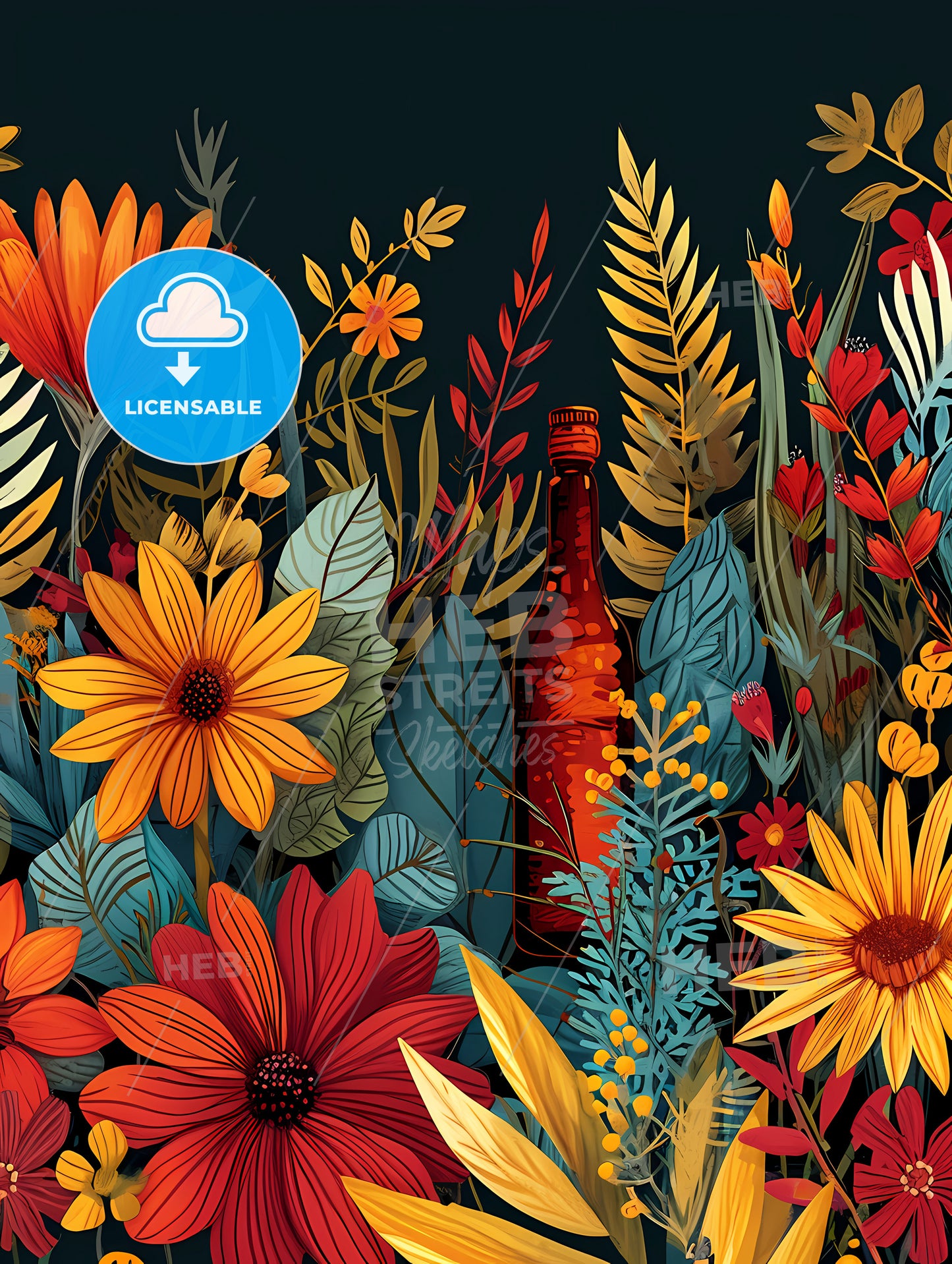 Boho Drawing Houseplants, A Colorful Flowers And Plants