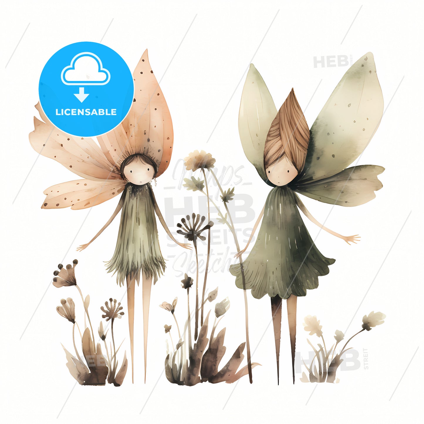 Fairies, A Couple Of Fairies With Wings And Flowers