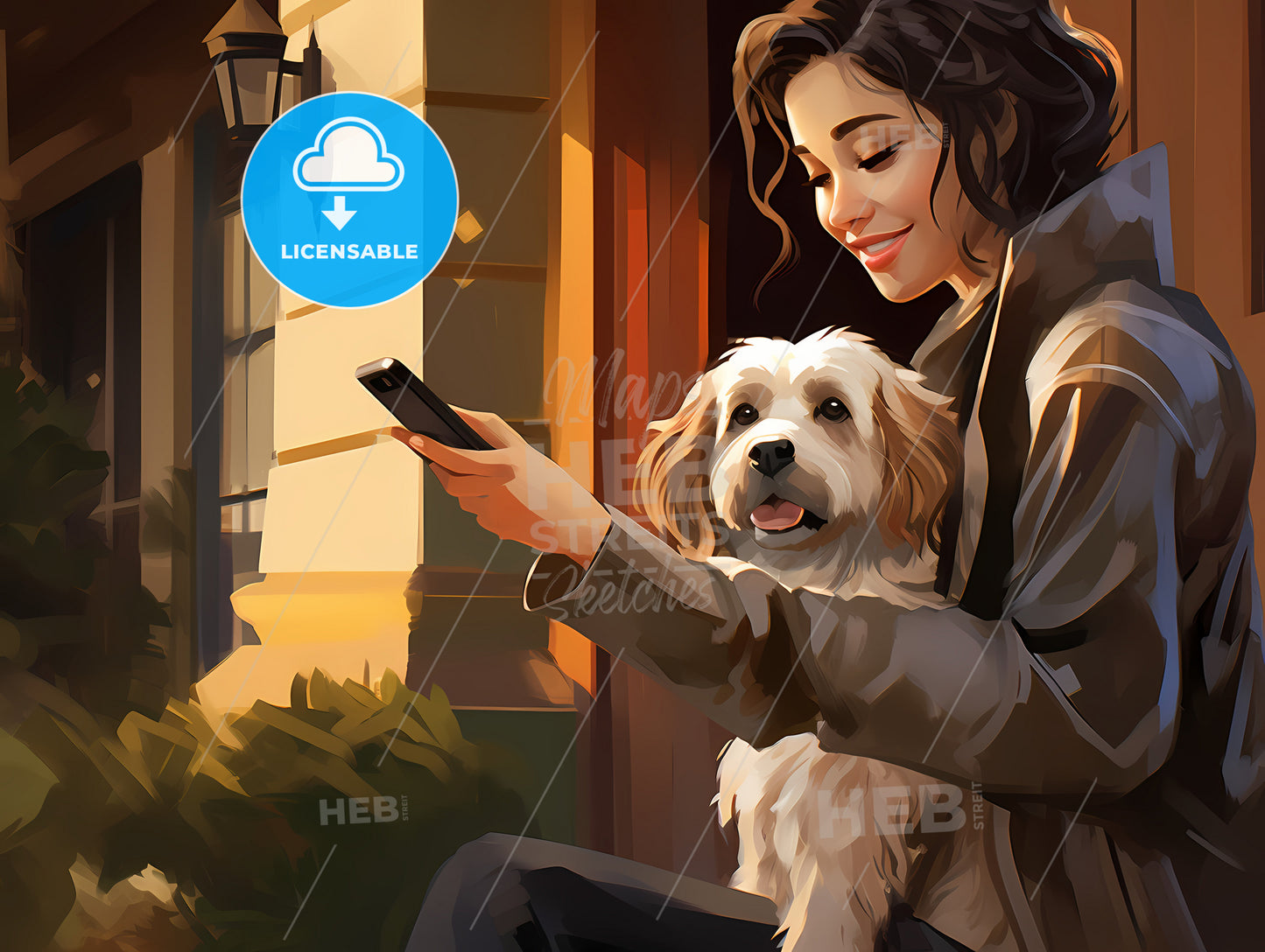 Girl Taking Photos Of Her Dog, A Woman Holding A Phone And A Dog