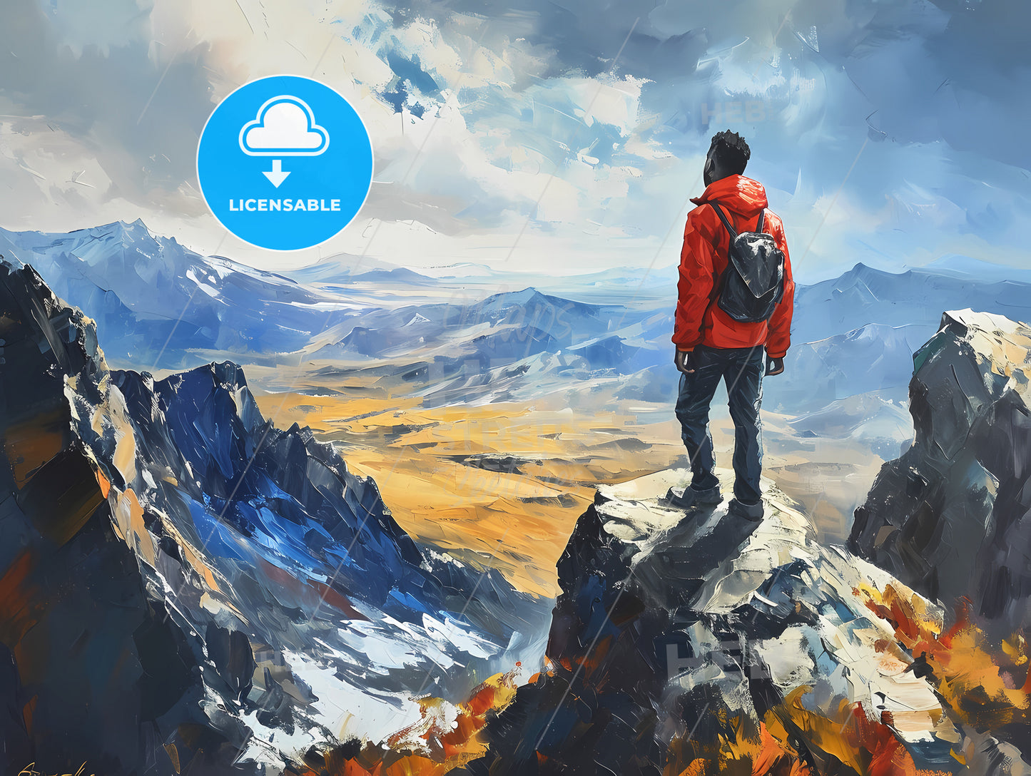 Young Black Male Standing Atop A Mountain, A Man Standing On A Rock Looking At A Valley