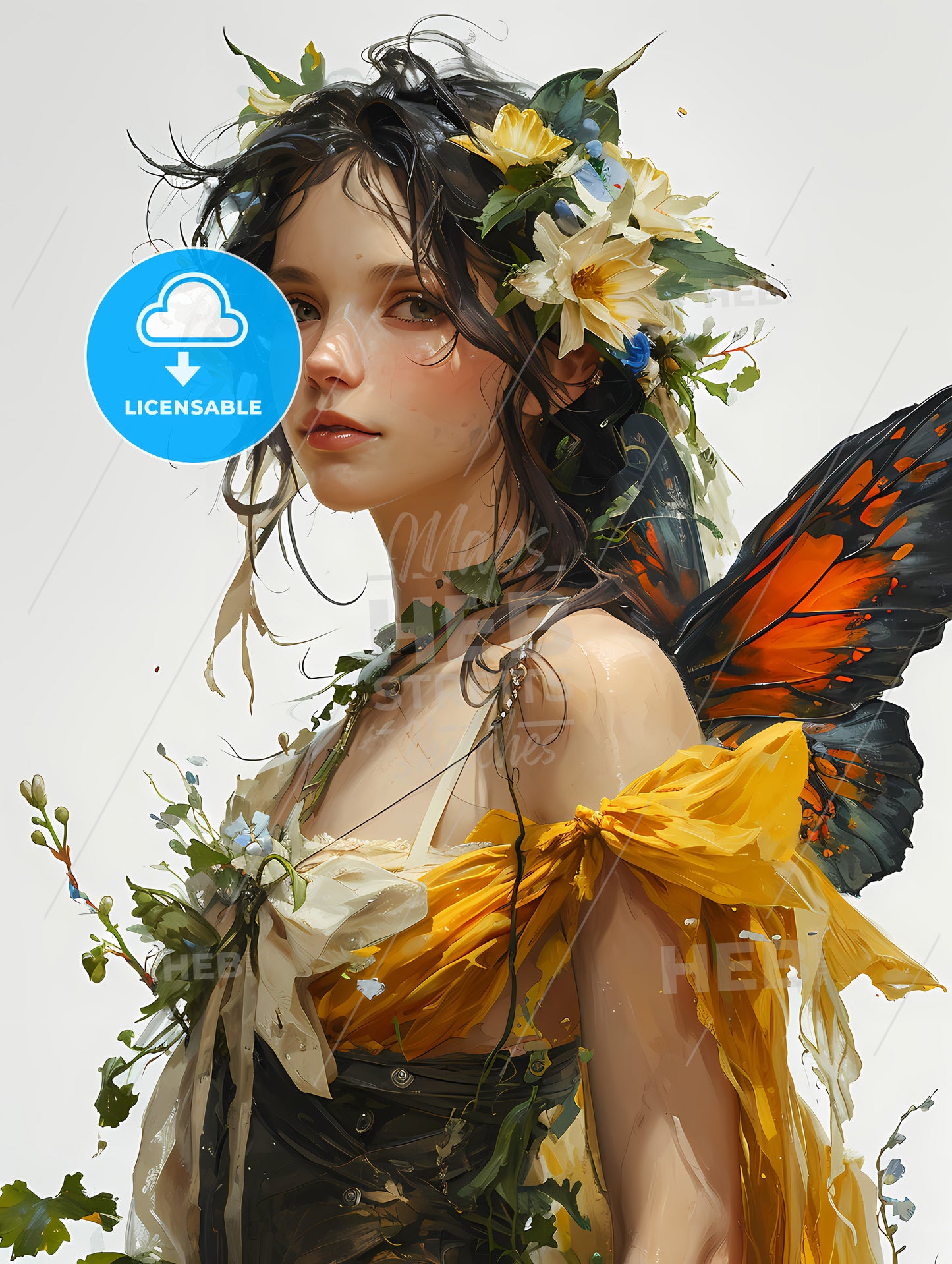 Graphic Design Art Nouveau, A Woman With Flowers In Her Hair