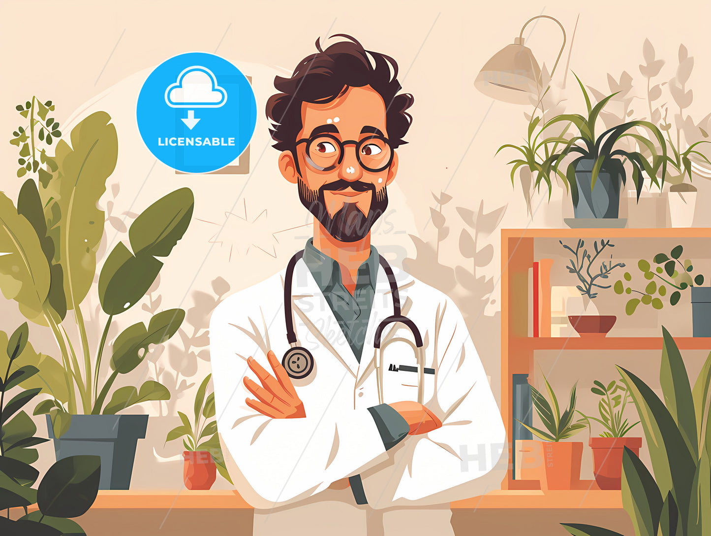 A Illustration Of An Arab Male Doctor, A Man Wearing A White Coat