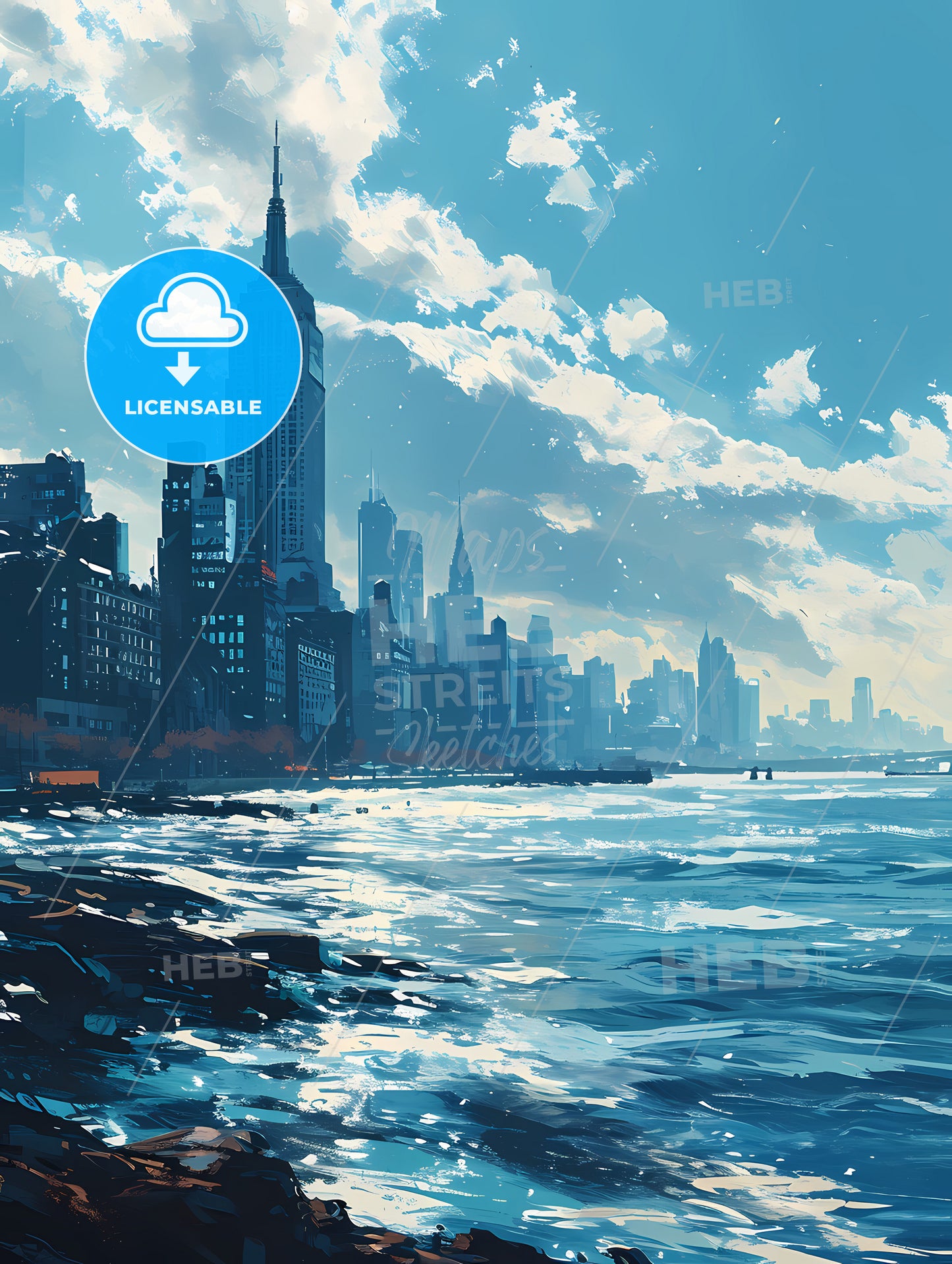 New York City Skyline, A City Skyline With A Body Of Water