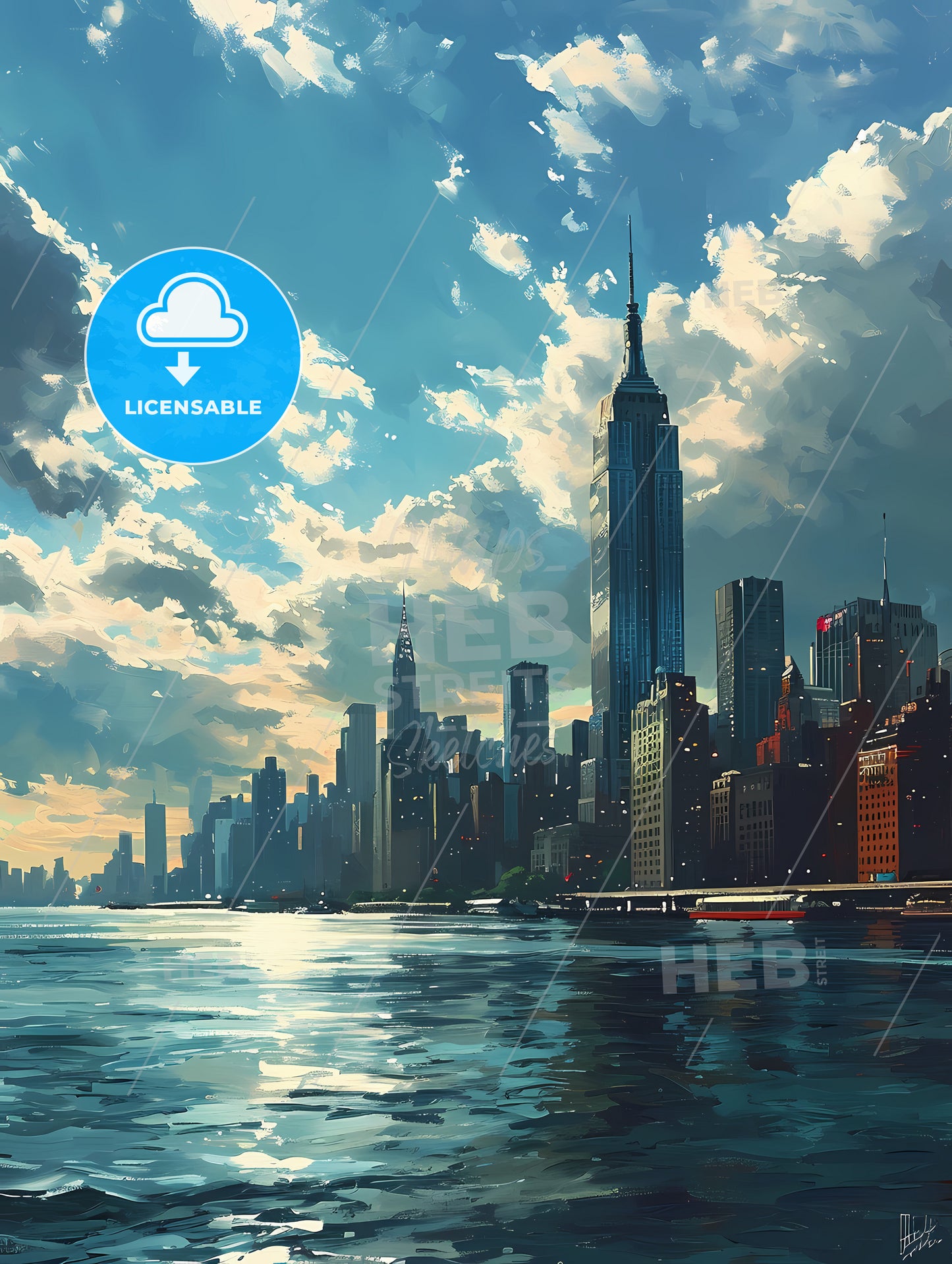 New York City Skyline, A City Skyline With A Body Of Water