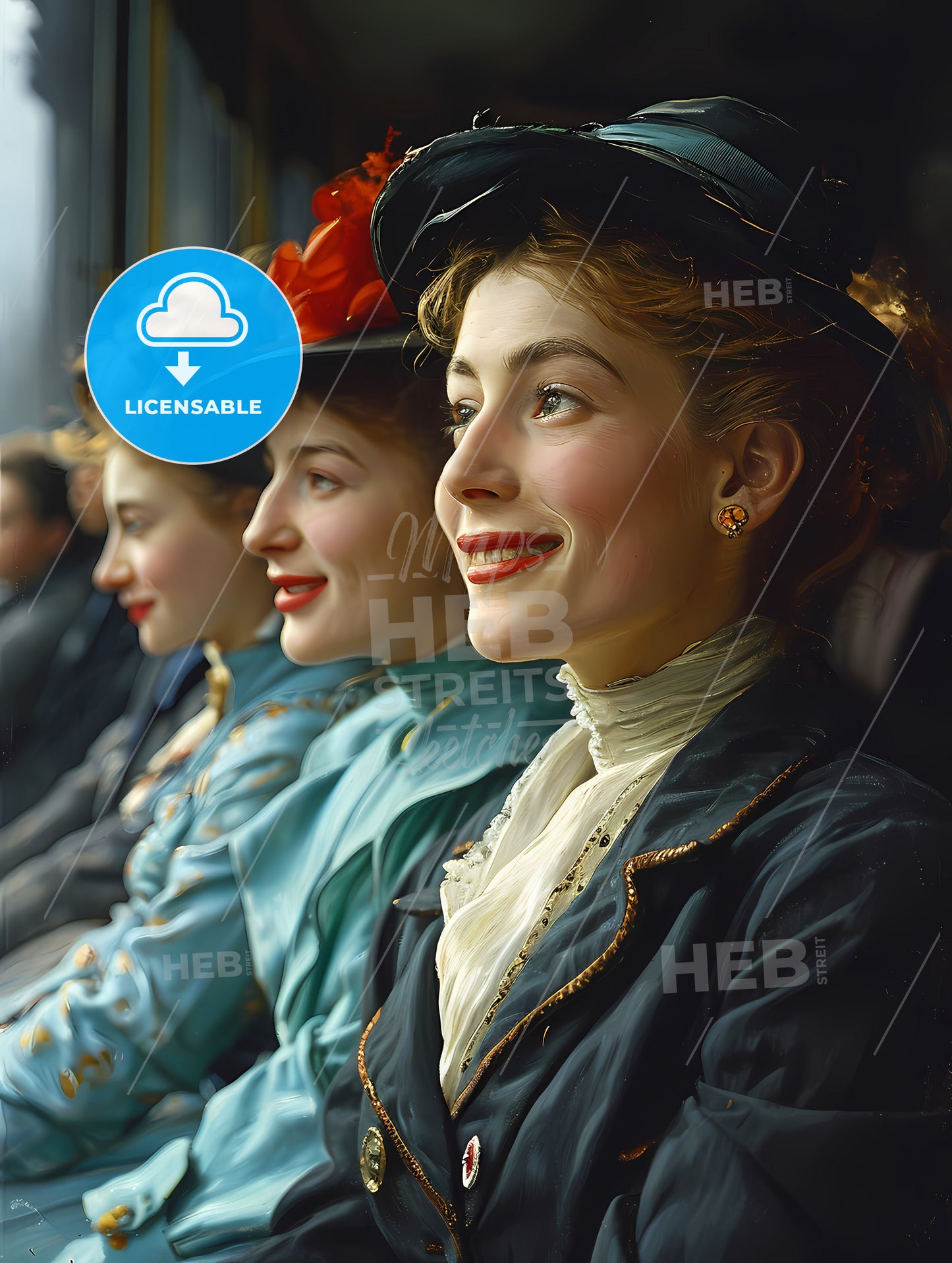 French Cancan Dancers In Moulin Rouge In Paris, A Group Of Women In Hats