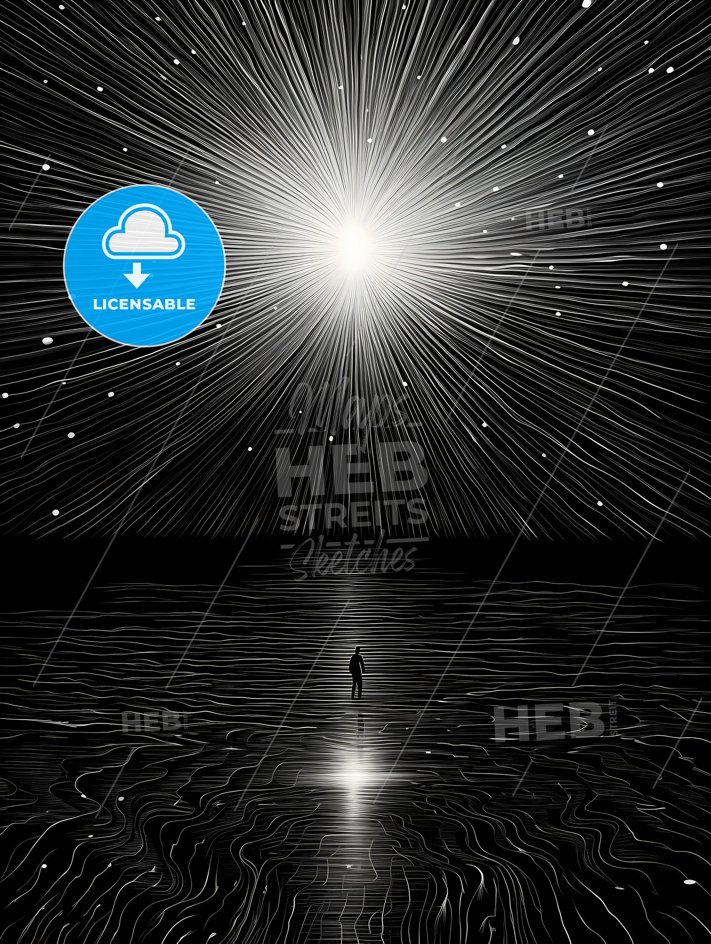 There Was A Particularly Bright Star, A Person Standing In Water With A Bright Light Behind It