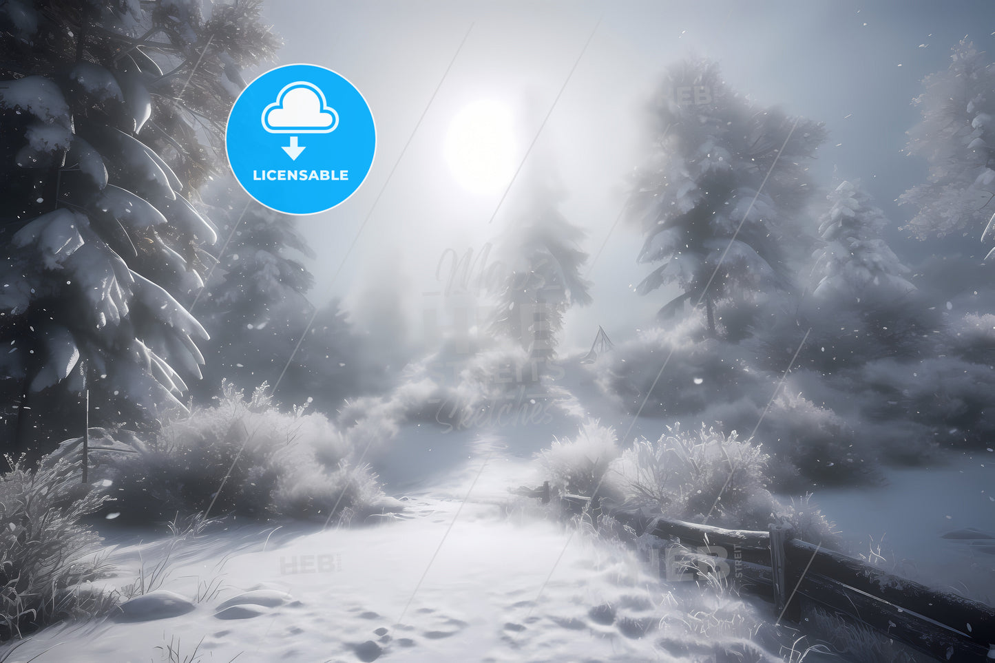 Background Pale White, A Snowy Path In A Forest