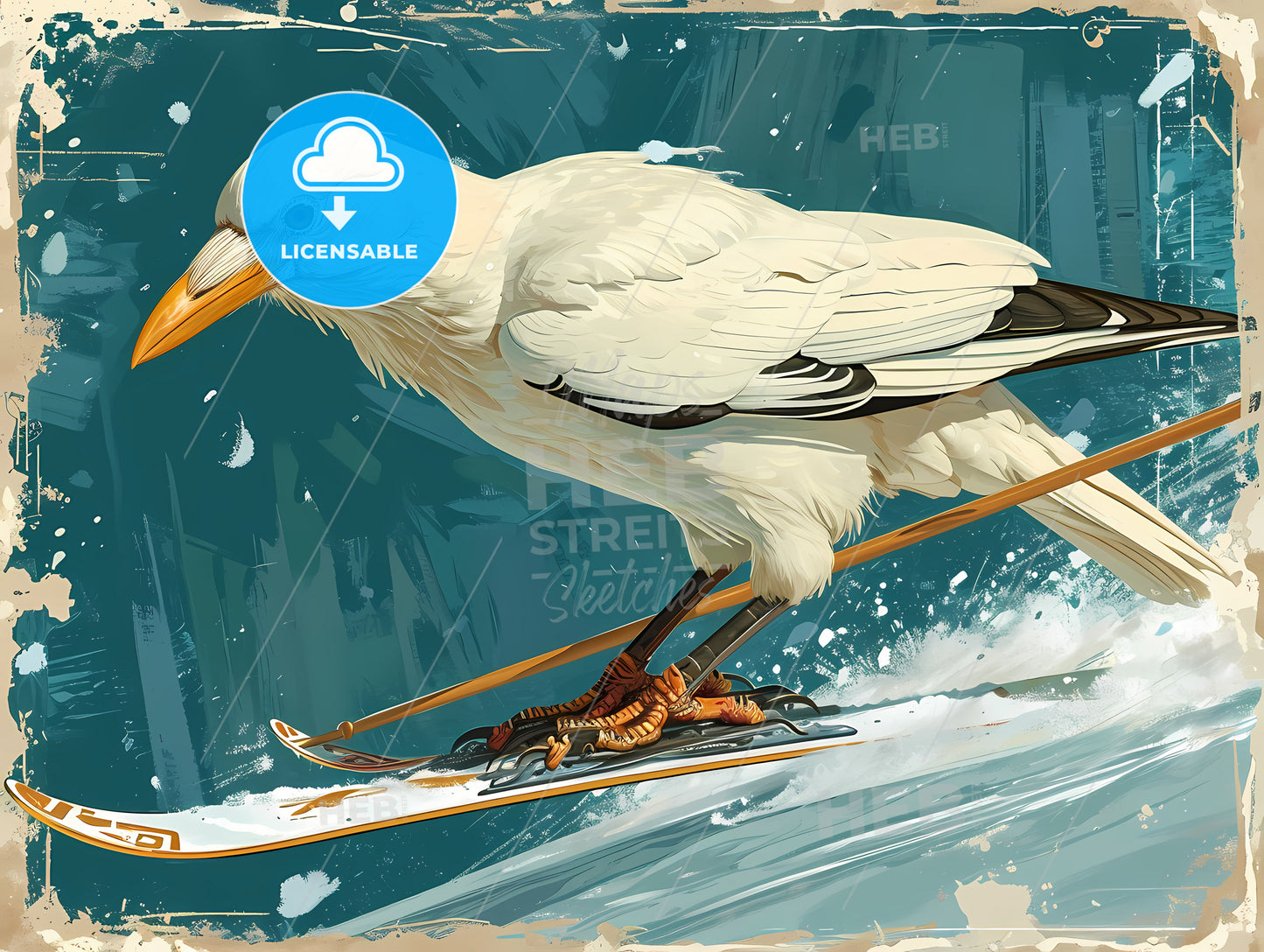 A White Crow That Can Ski, A Bird On Skis