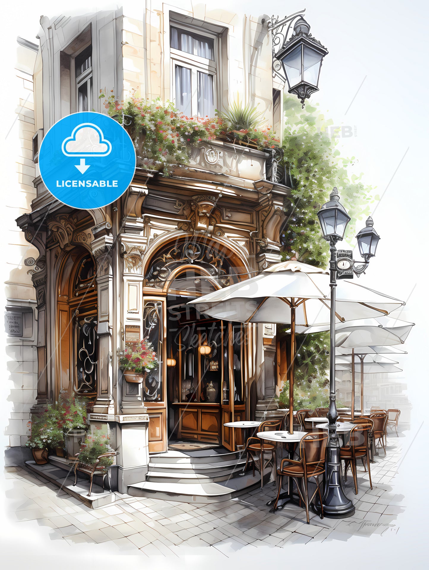 The Exterior Of A Paris Restaurant, A Building With Tables And Chairs