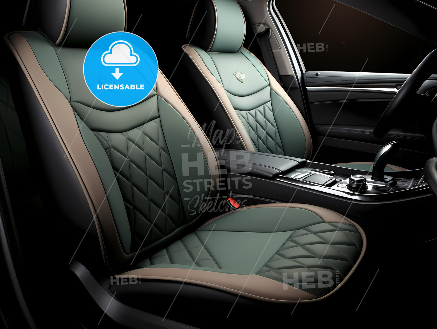 Black And Light Gray Green Car Seat Covers, The Inside Of A Car