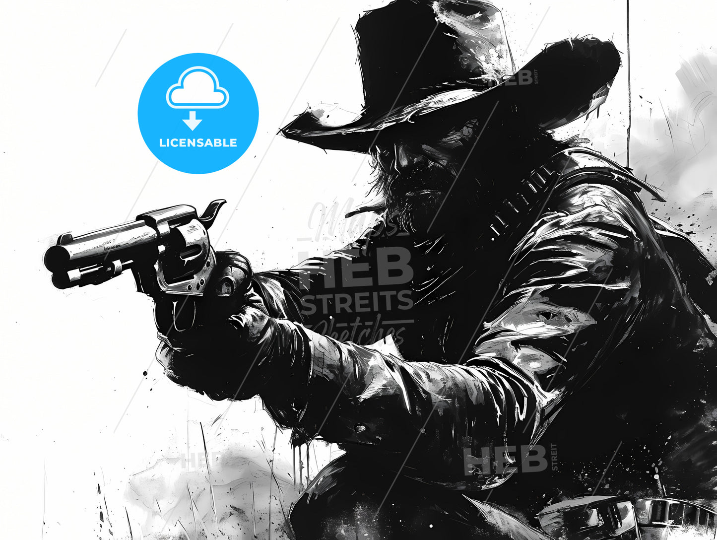 Cowboy On The Floor Shooting, A Man In A Cowboy Hat Holding A Gun