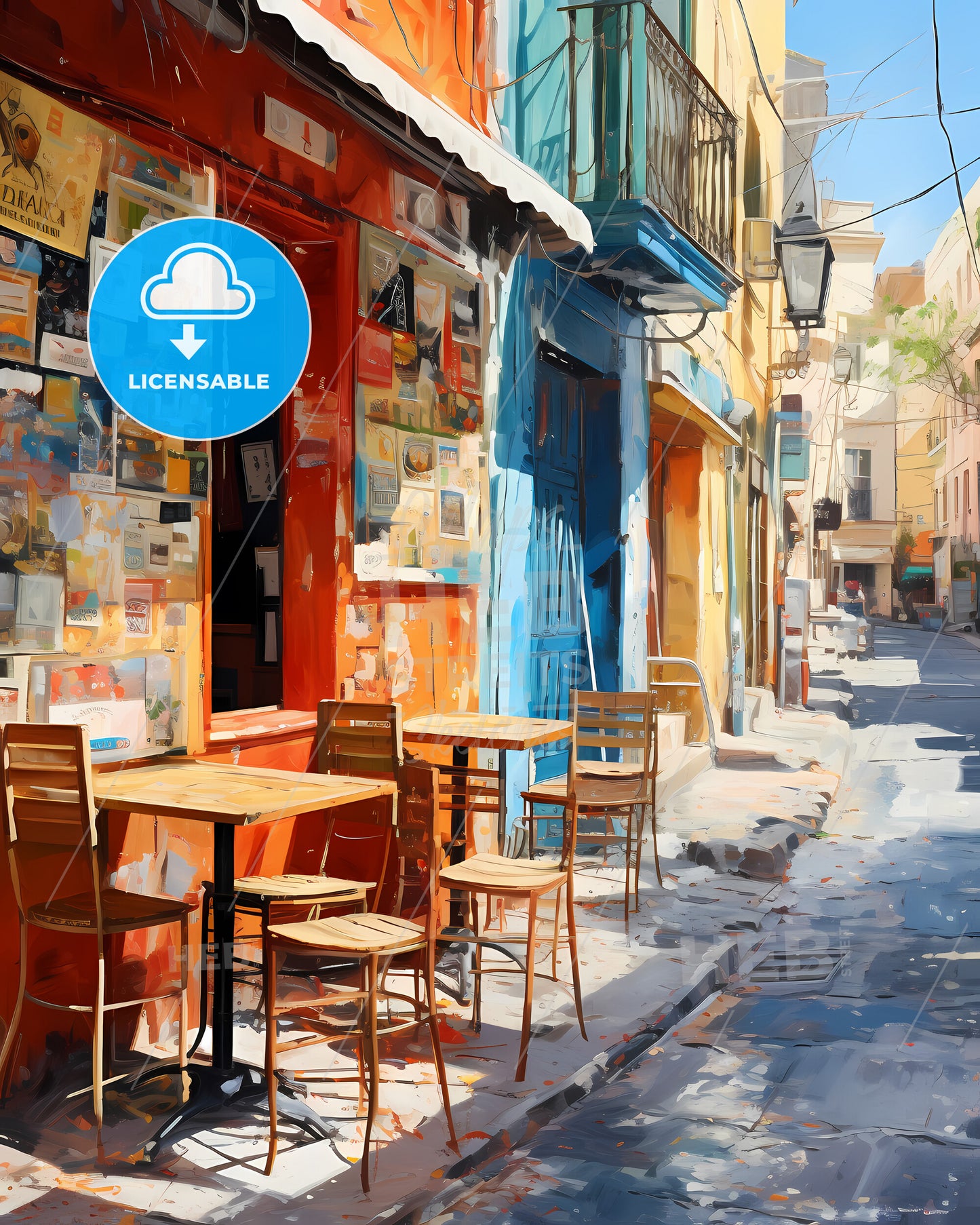 Sevilla, Spain - A Street With Tables And Chairs