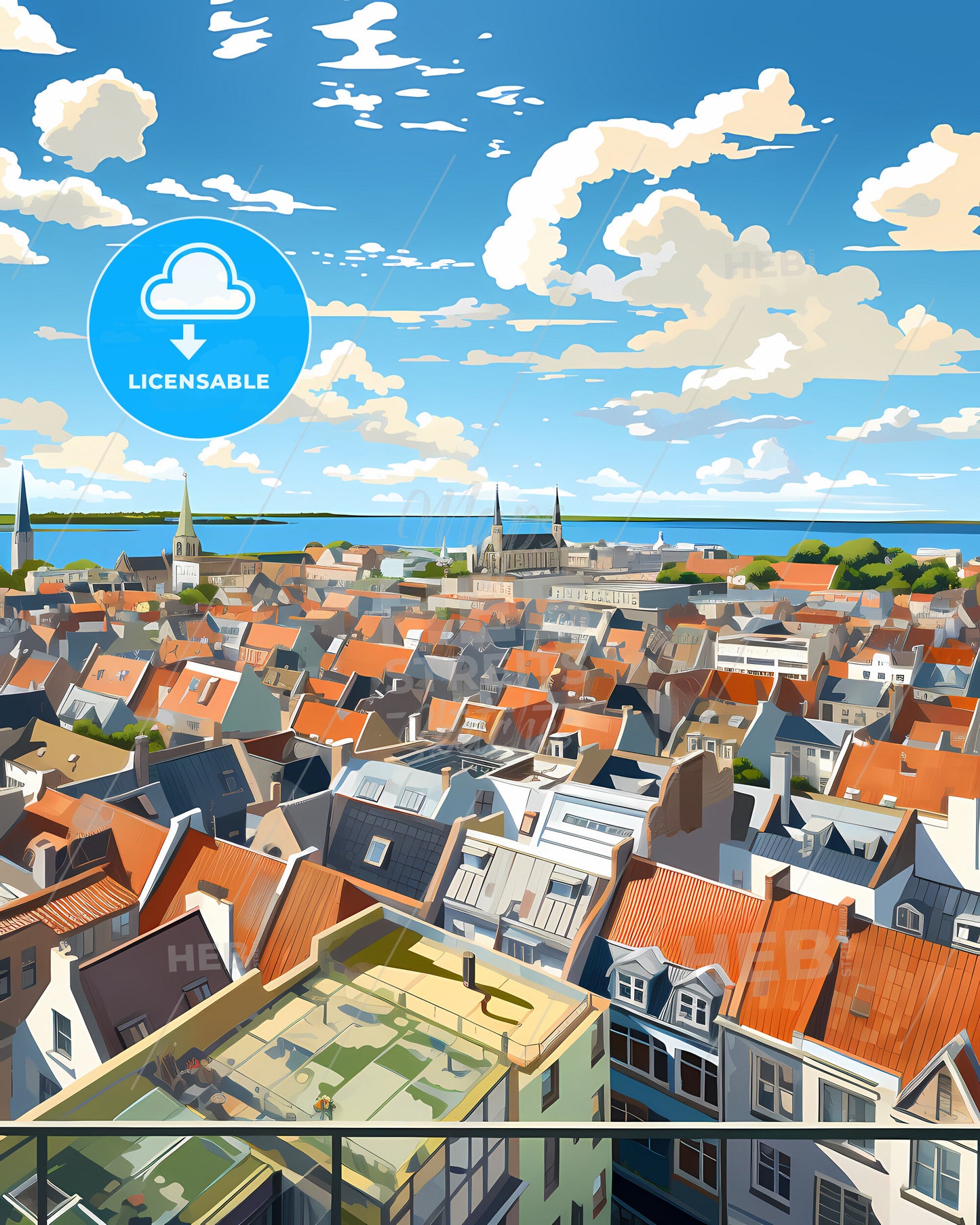 On The Roofs Of Rostock - A City With Many Roofs And A Body Of Water