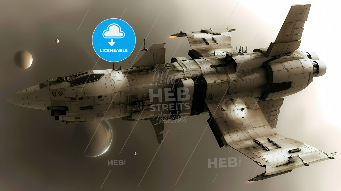 An Elegant Spaceship Meant For A Small Crew To Exploring Unknown Solar Systems - A Spaceship Flying In The Sky