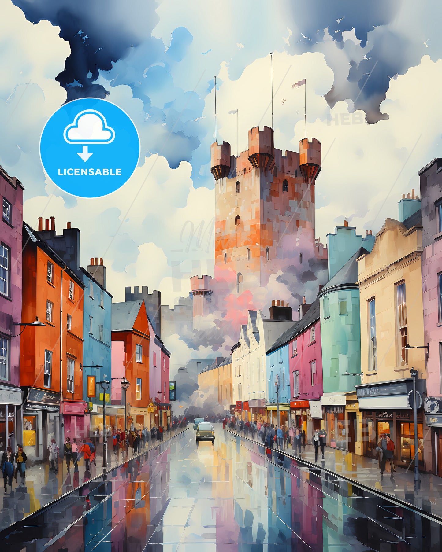 Limerick, Ireland - A Street With Buildings And A Castle In The Background