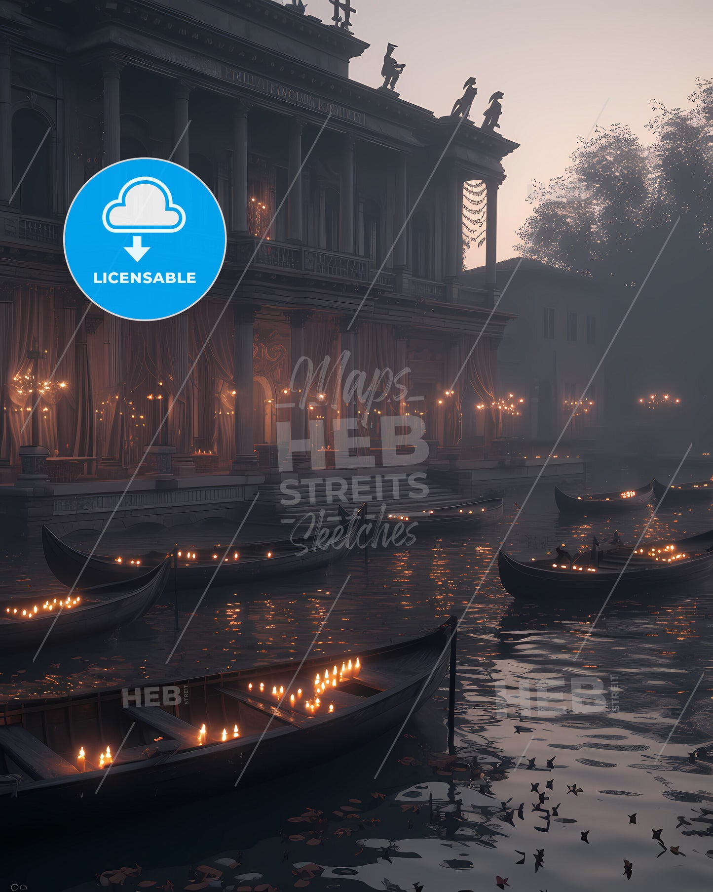 Ancient Israel - Boats In A River With Boats Lit Up With Candles