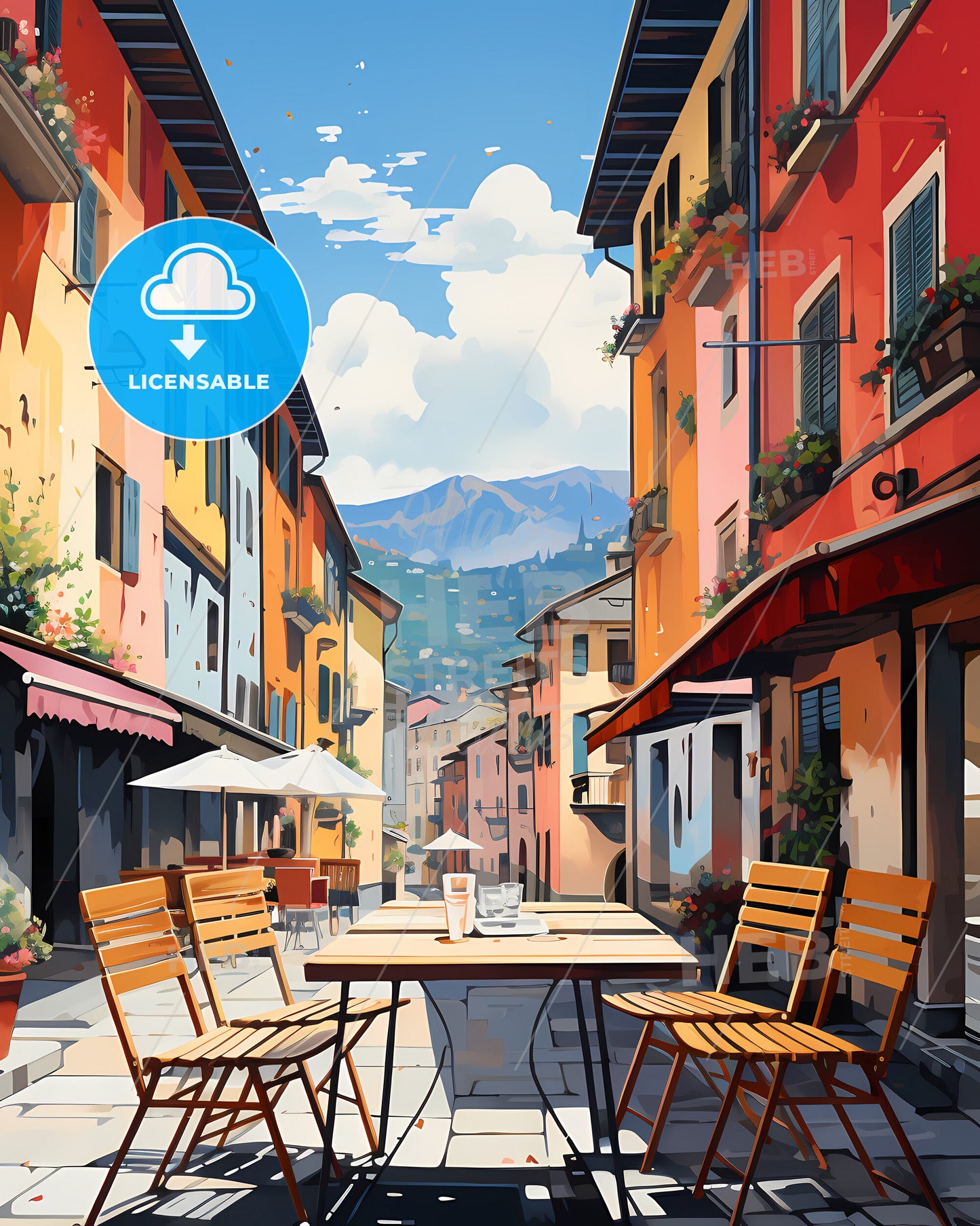 Villach, Austria - A Table And Chairs In A Street