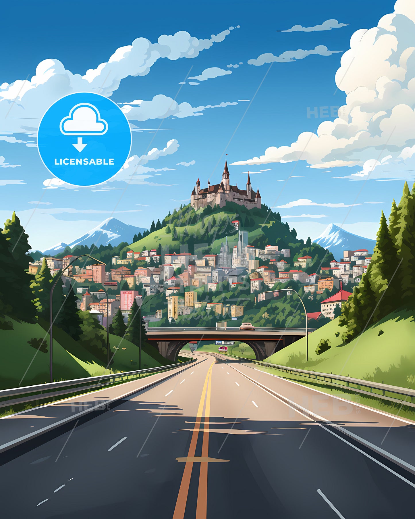 Villach, Austria - A Road With A Castle On Top Of A Hill