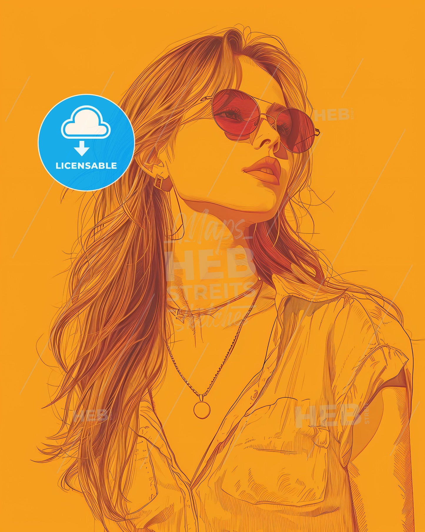 A Continous One Line Minimalist Illustration Of A Pretty Girl - A Woman Wearing Sunglasses And A Necklace