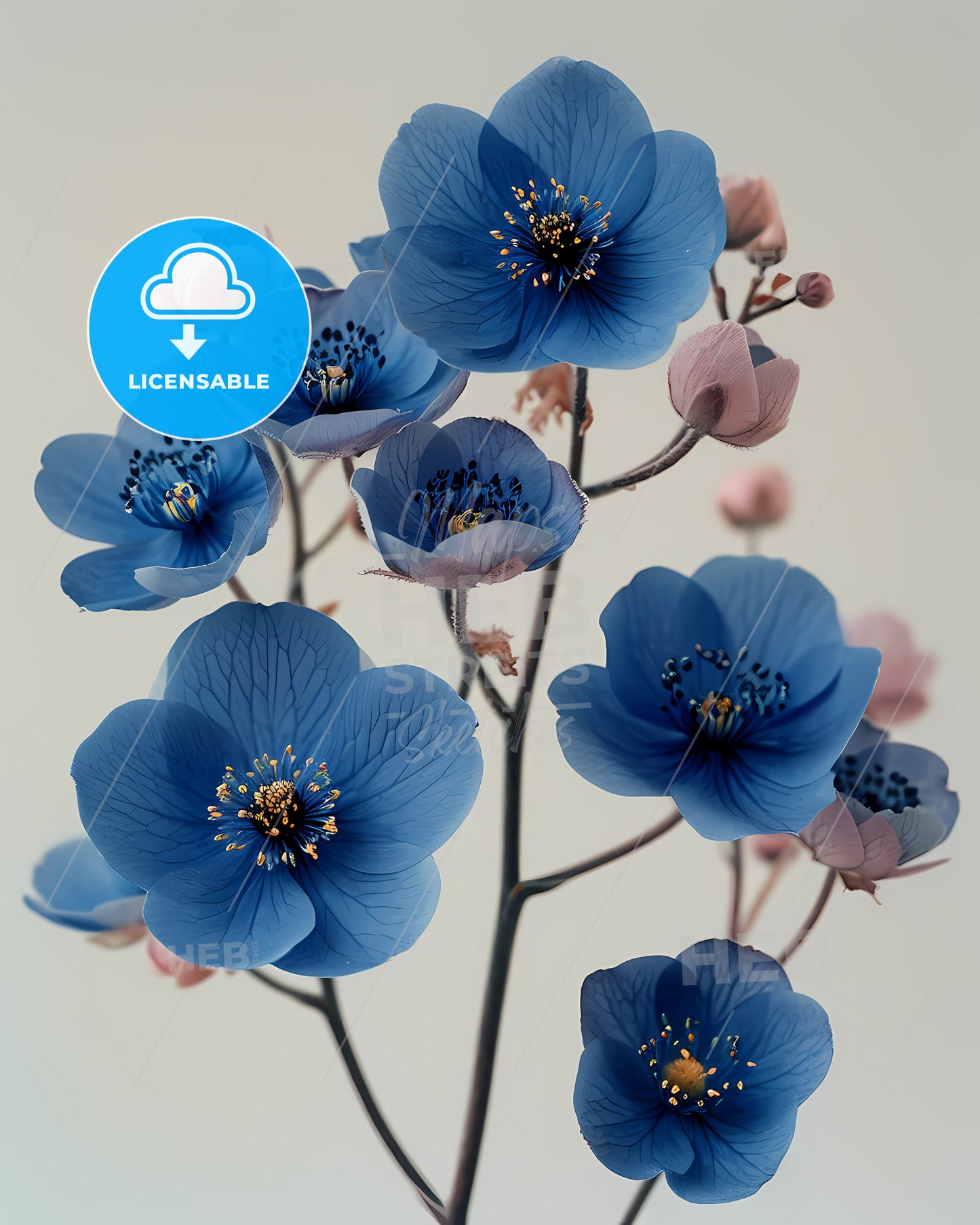 Flowers In Blue On A Pastel White Background - A Close Up Of Blue Flowers