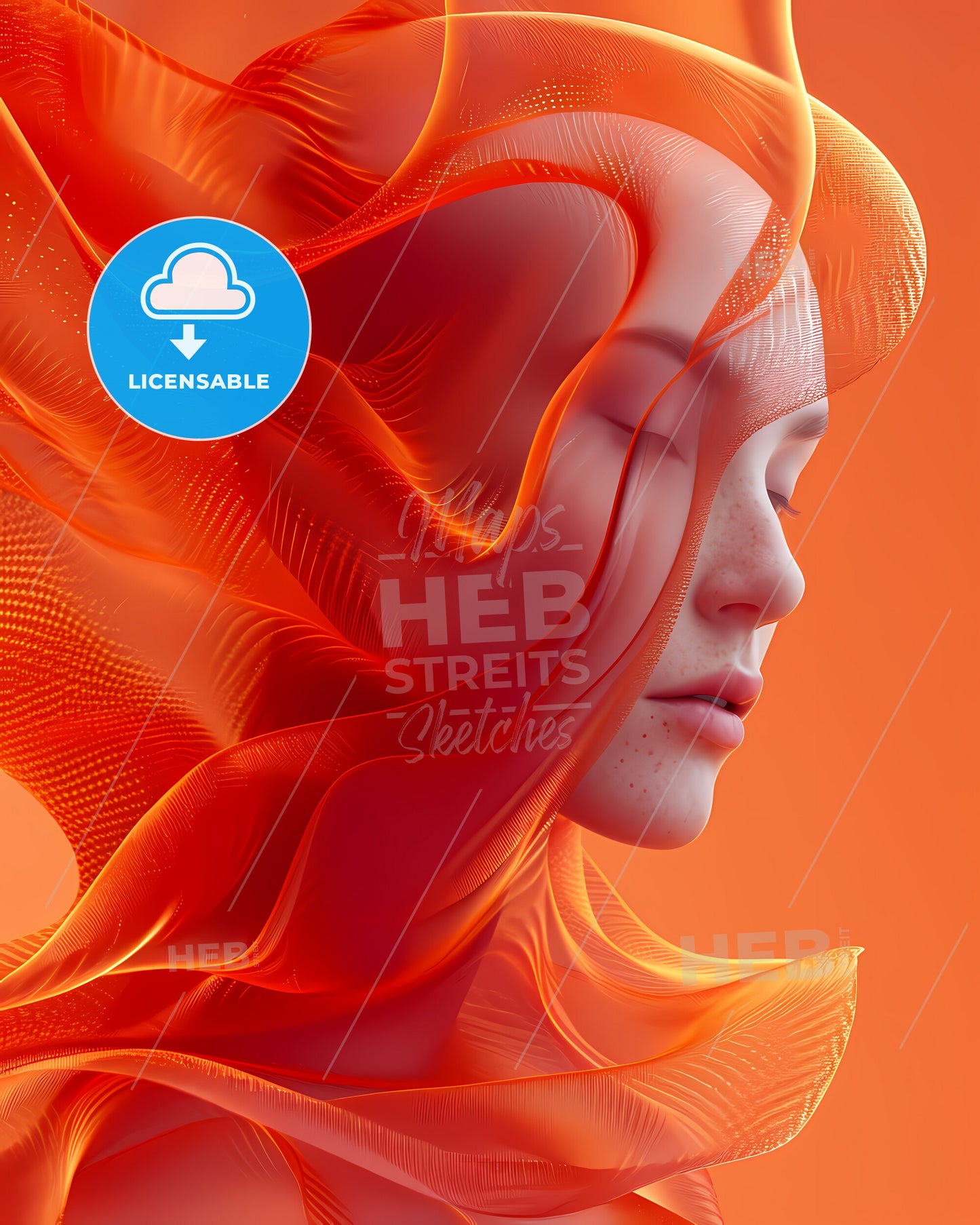 Abstract Orange And Red Wave - A Woman With Orange Fabric Covering Her Face