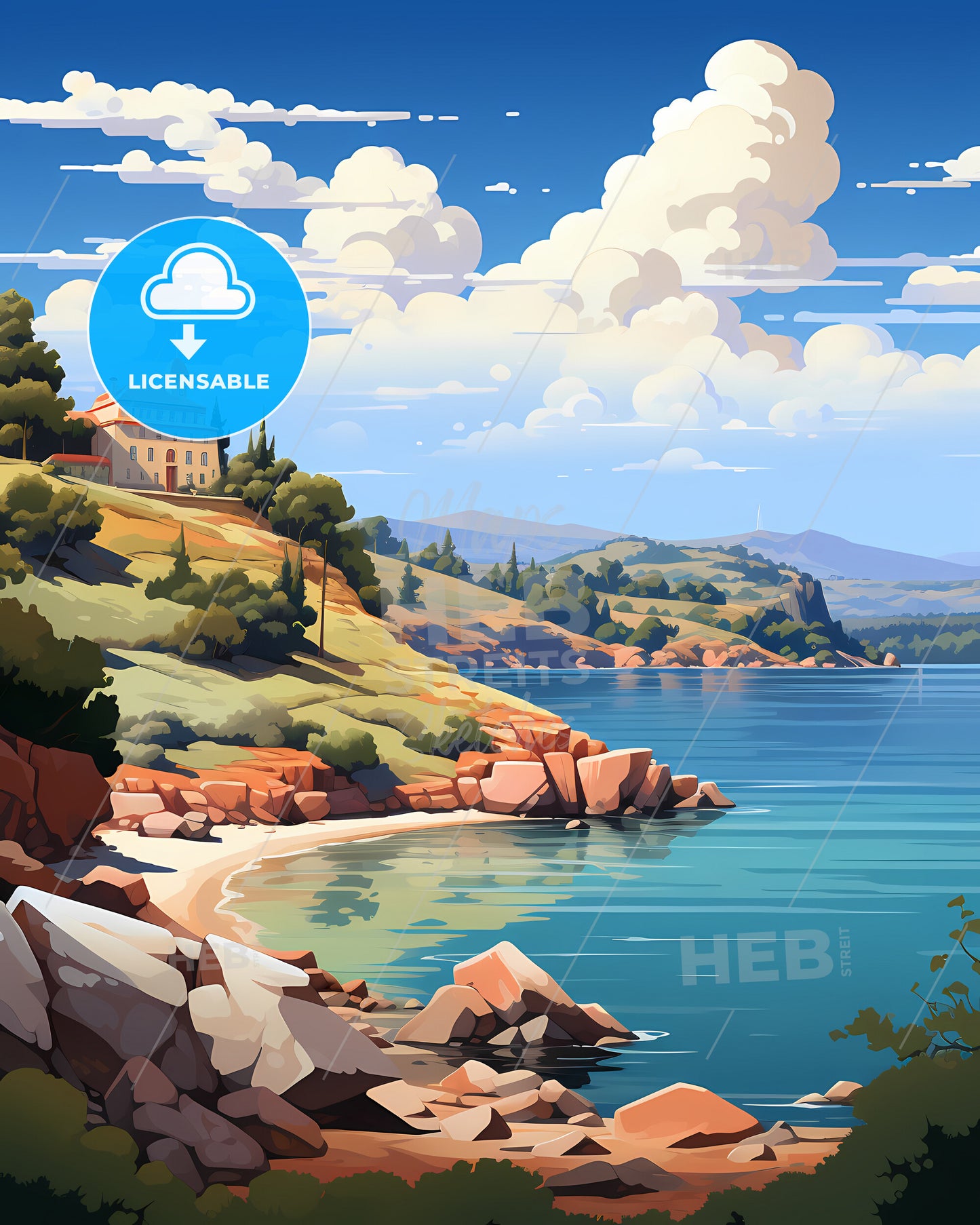 Corsica, France - A House On A Hill By A Body Of Water