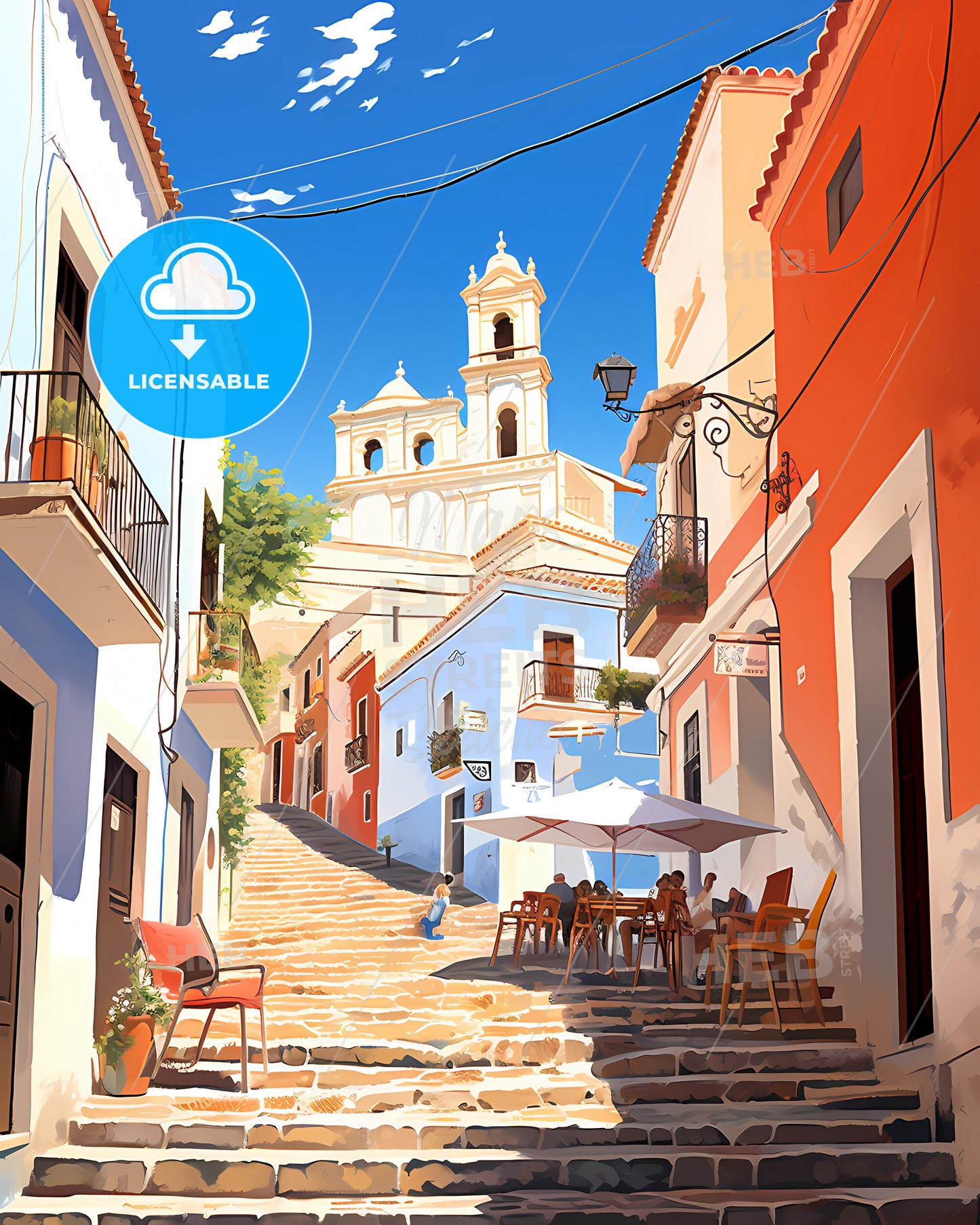 Palermo, Italy - A Street With Stairs And Tables And Chairs