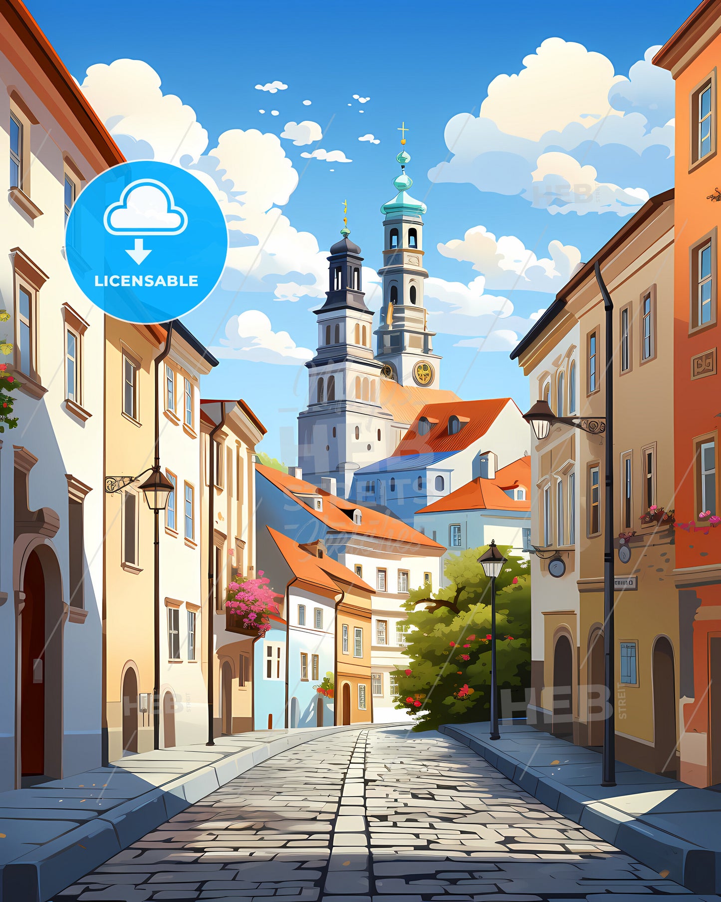 Olomouc, Czechia - A Street With Buildings And A Tower