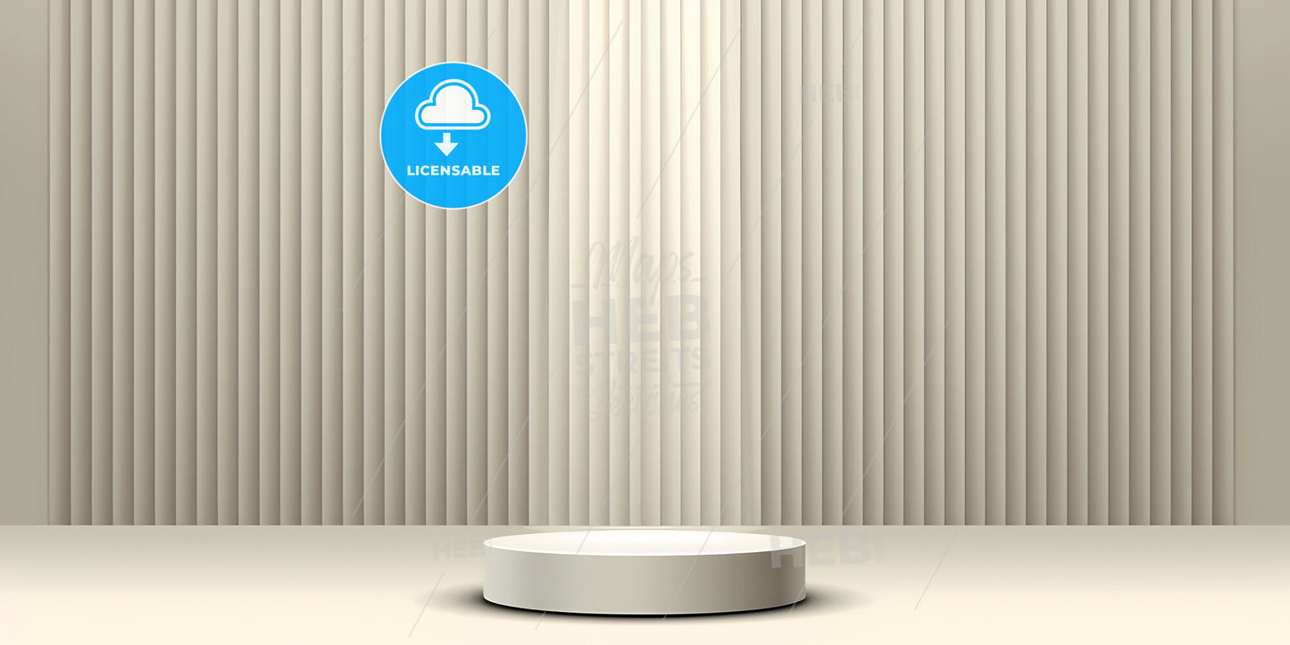 Abstract Beige Background With Empty Podium - A White Podium With A Curtain Behind It