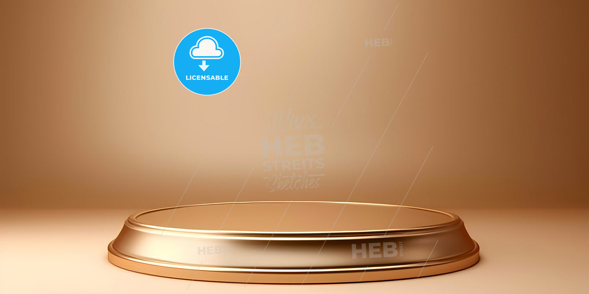 Abstract Beige Background With Empty Podium - A Gold Round Platform With A White Border