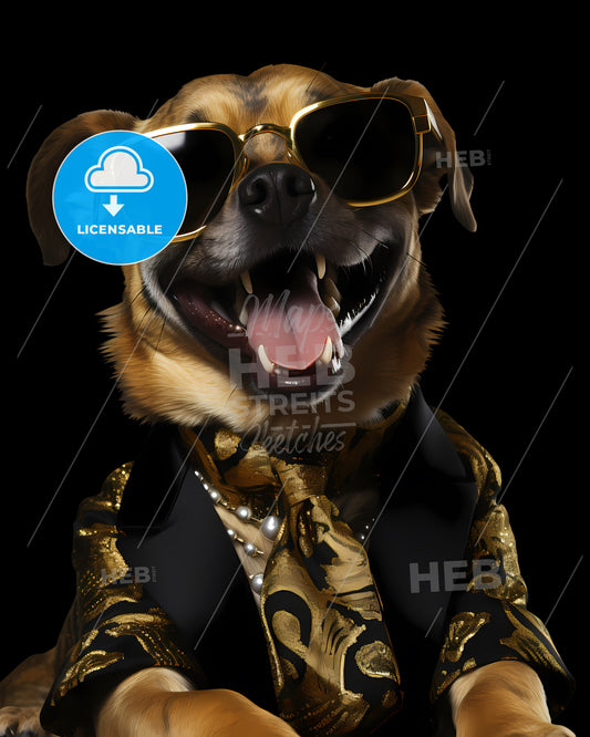 Swiss Alpine Dog Vintage Poster - A Dog Wearing A Suit And Sunglasses